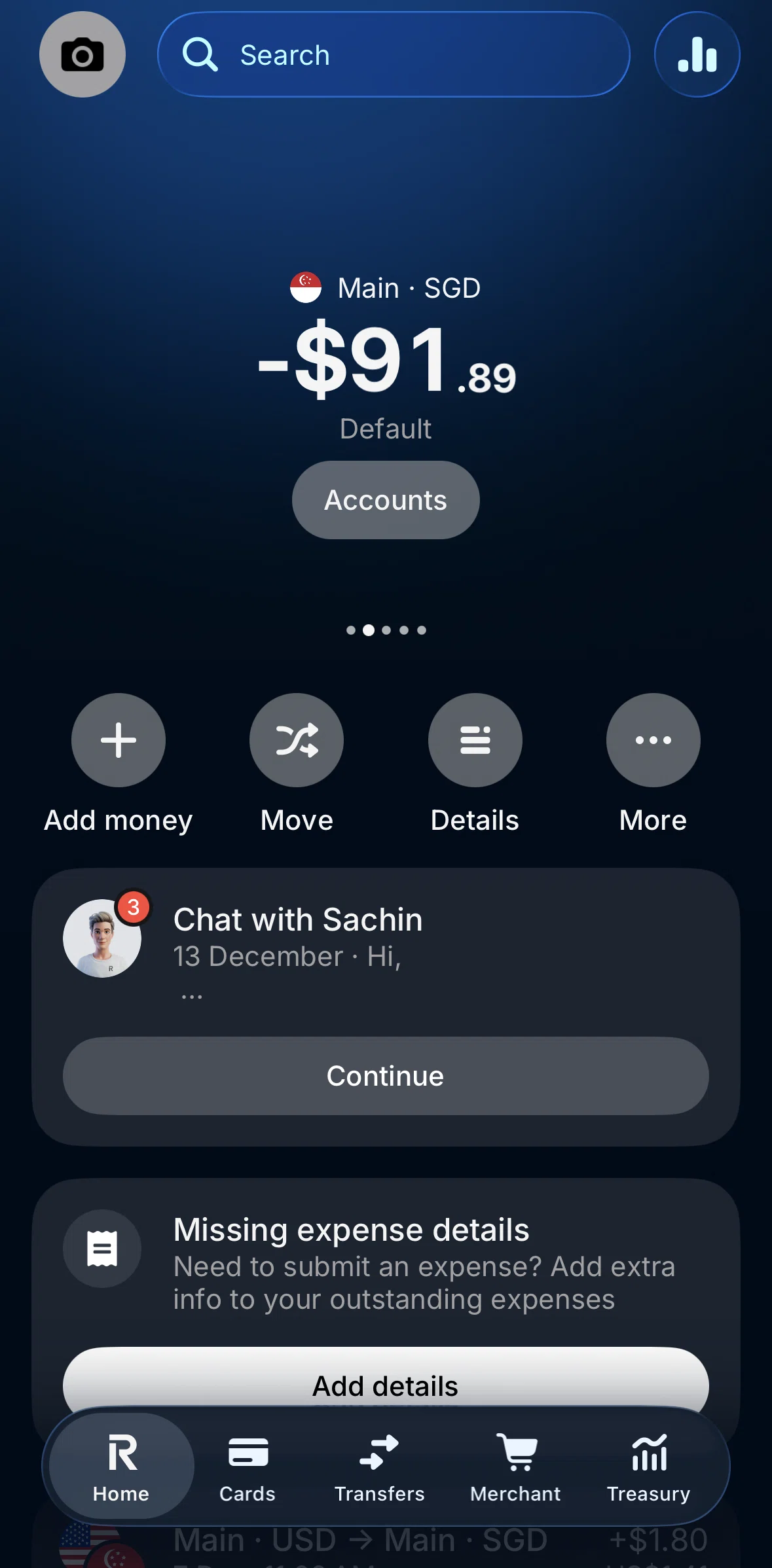 Revolut Business Screen screen in the Chatting with support team flow