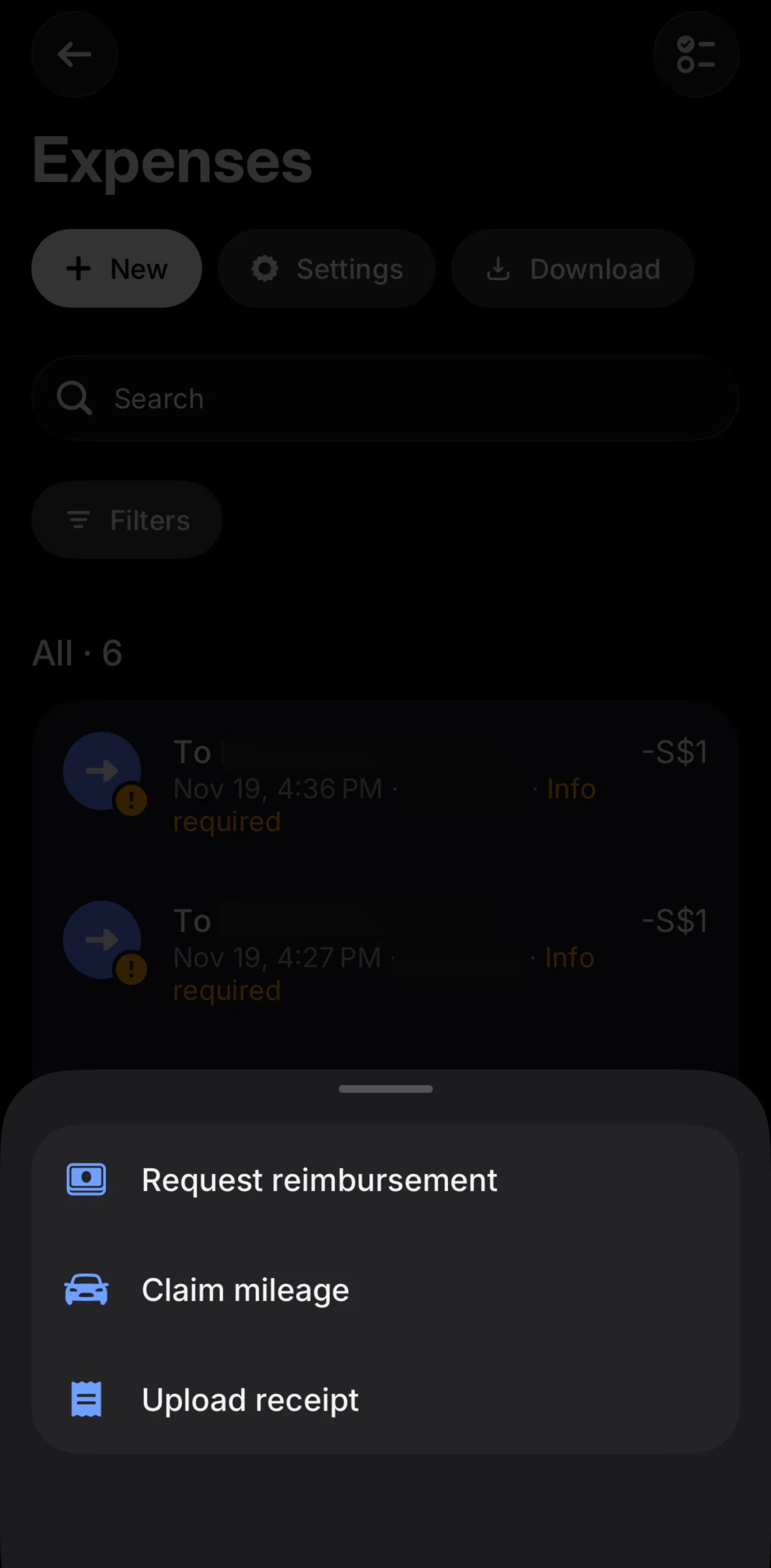 Revolut Business Screen screen in the Claiming mileage flow