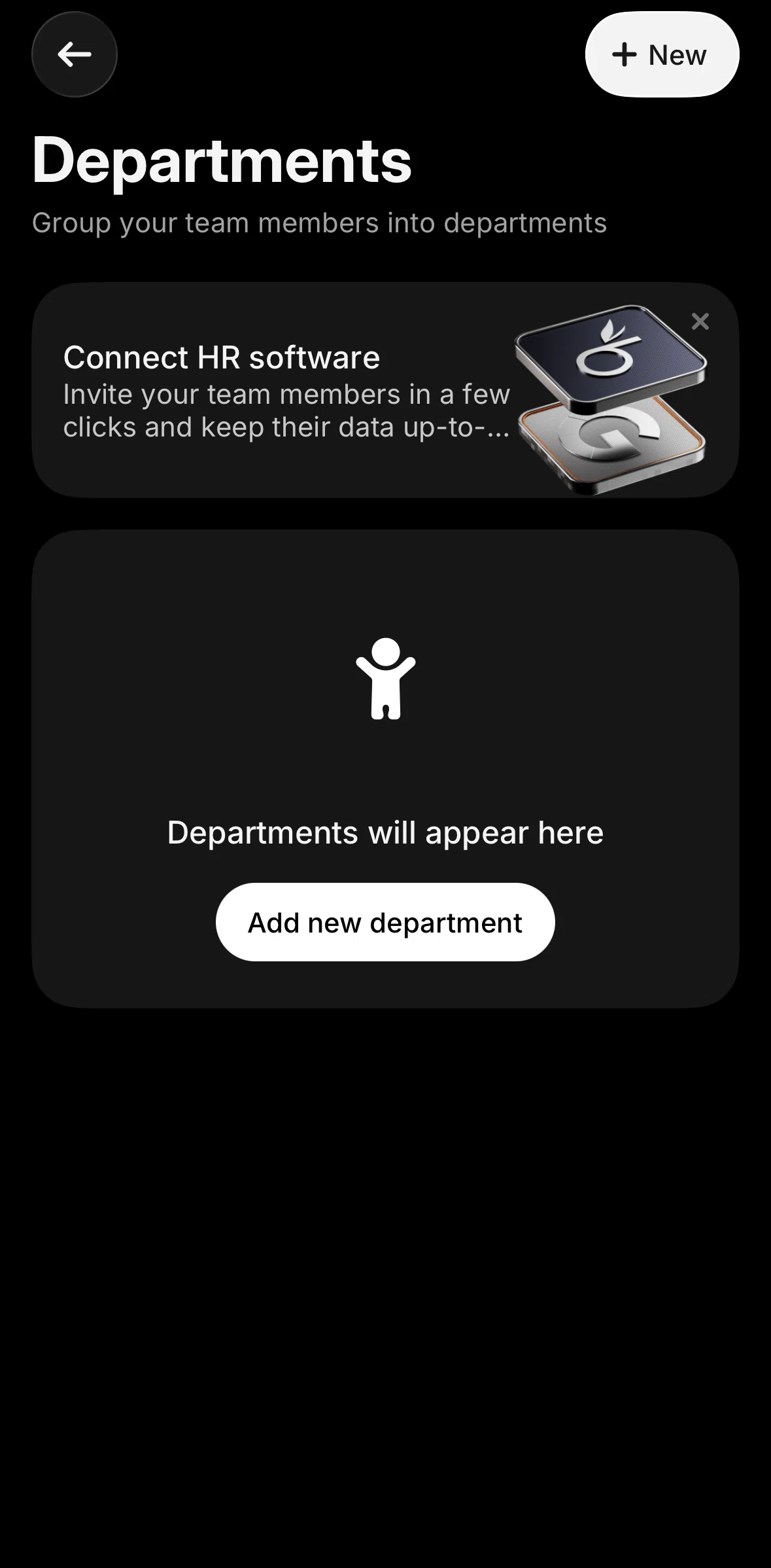 Revolut Business Screen screen in the Creating a department flow