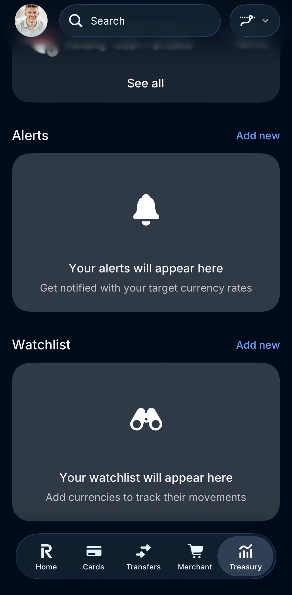 Revolut Business Screen screen in the Creating a price alert flow