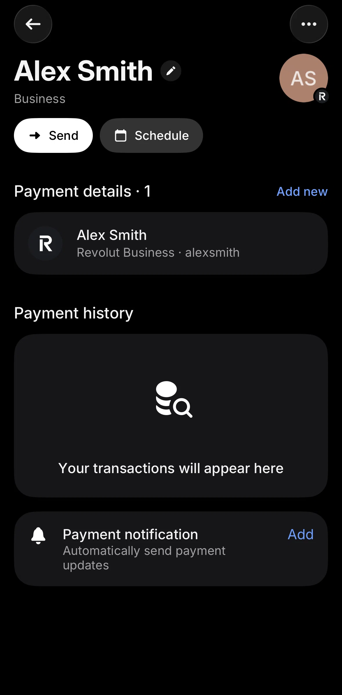 Revolut Business Screen screen in the Deleting a recipient flow