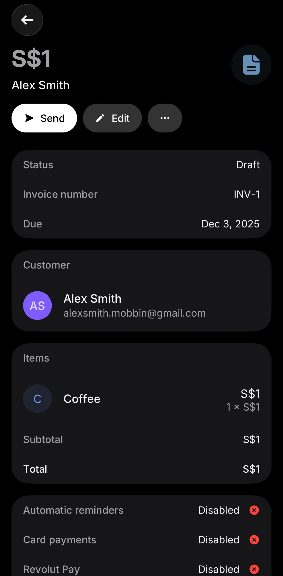 Revolut Business Screen screen in the Deleting an invoice flow