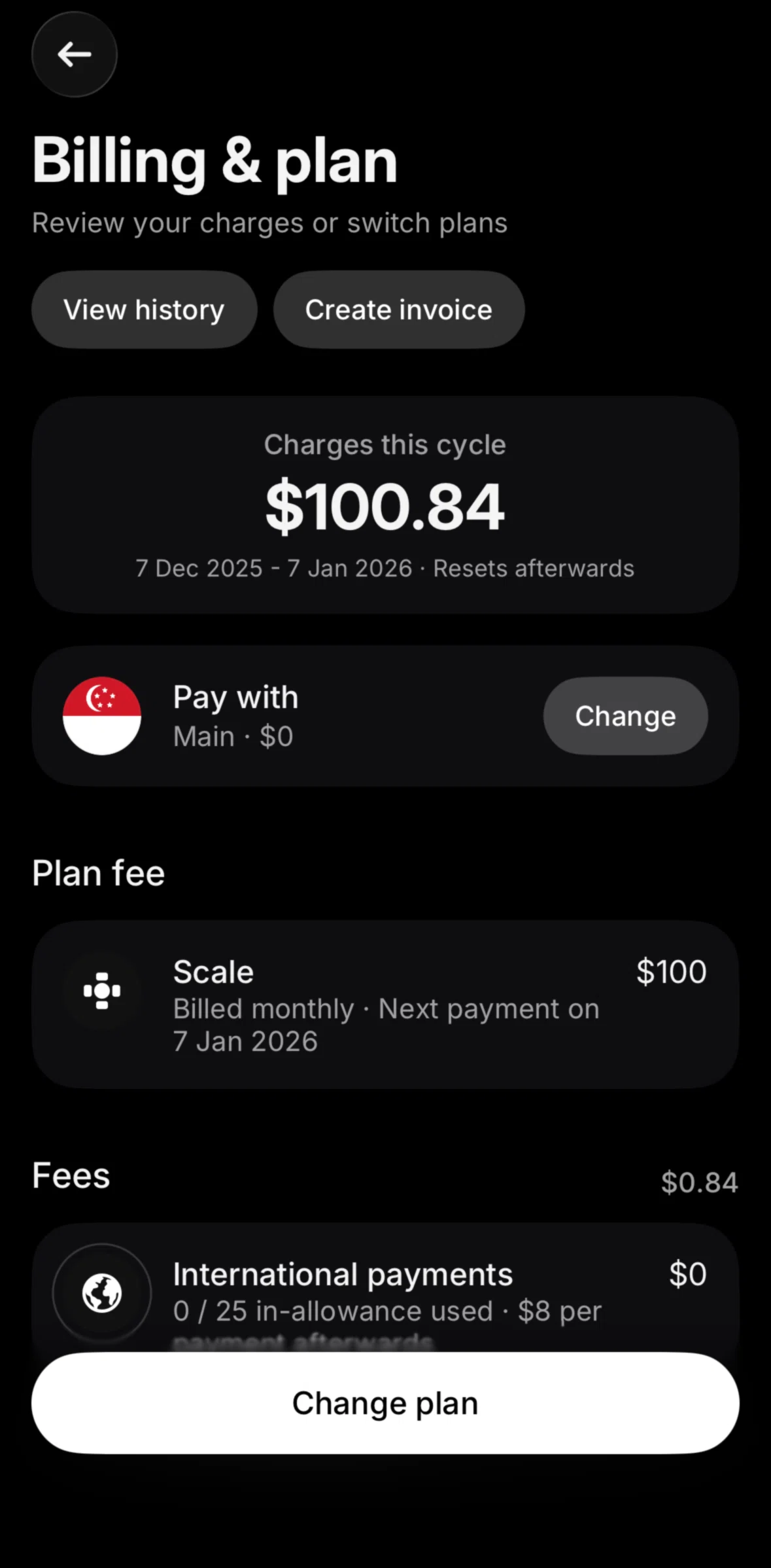 Revolut Business Screen screen in the Downgrading a plan flow