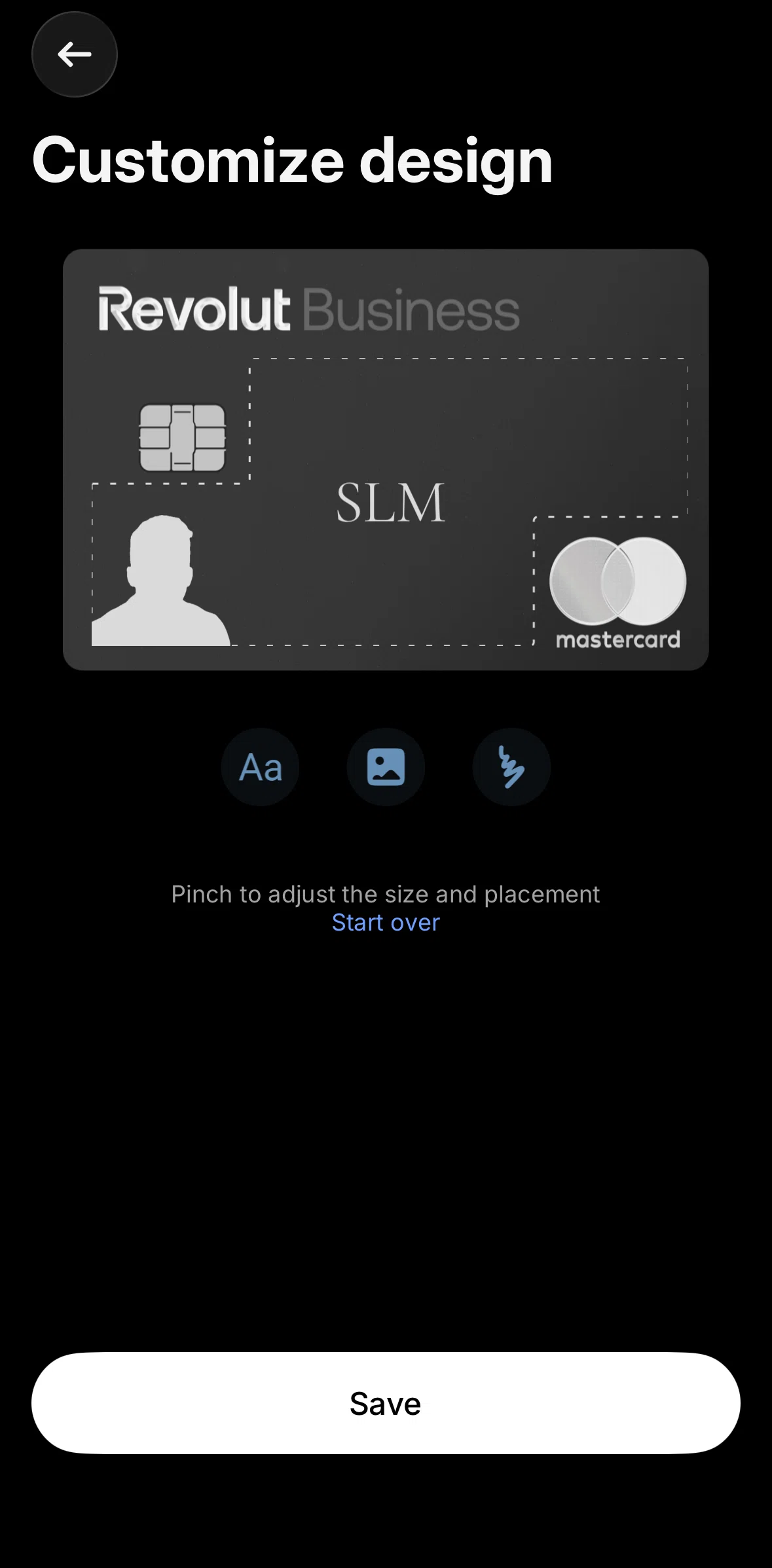 Revolut Business Screen screen in the Drawing on a card flow
