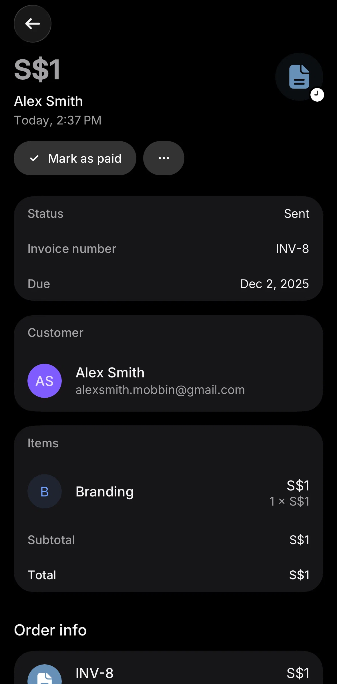 Revolut Business Screen screen in the Duplicating an invoice flow