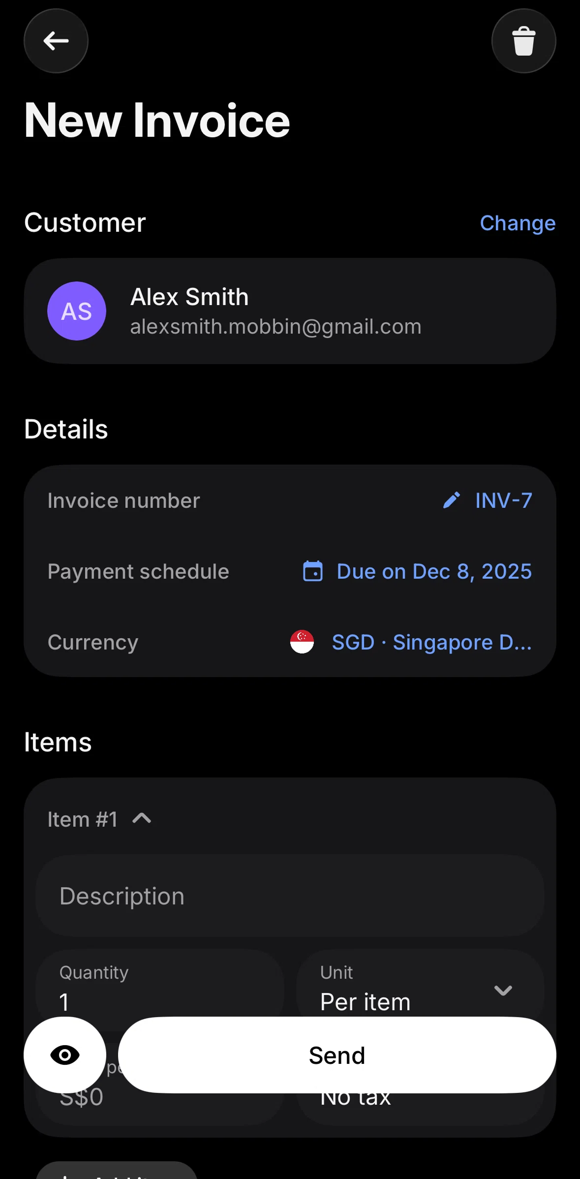 Revolut Business Screen screen in the Editing an invoice number flow