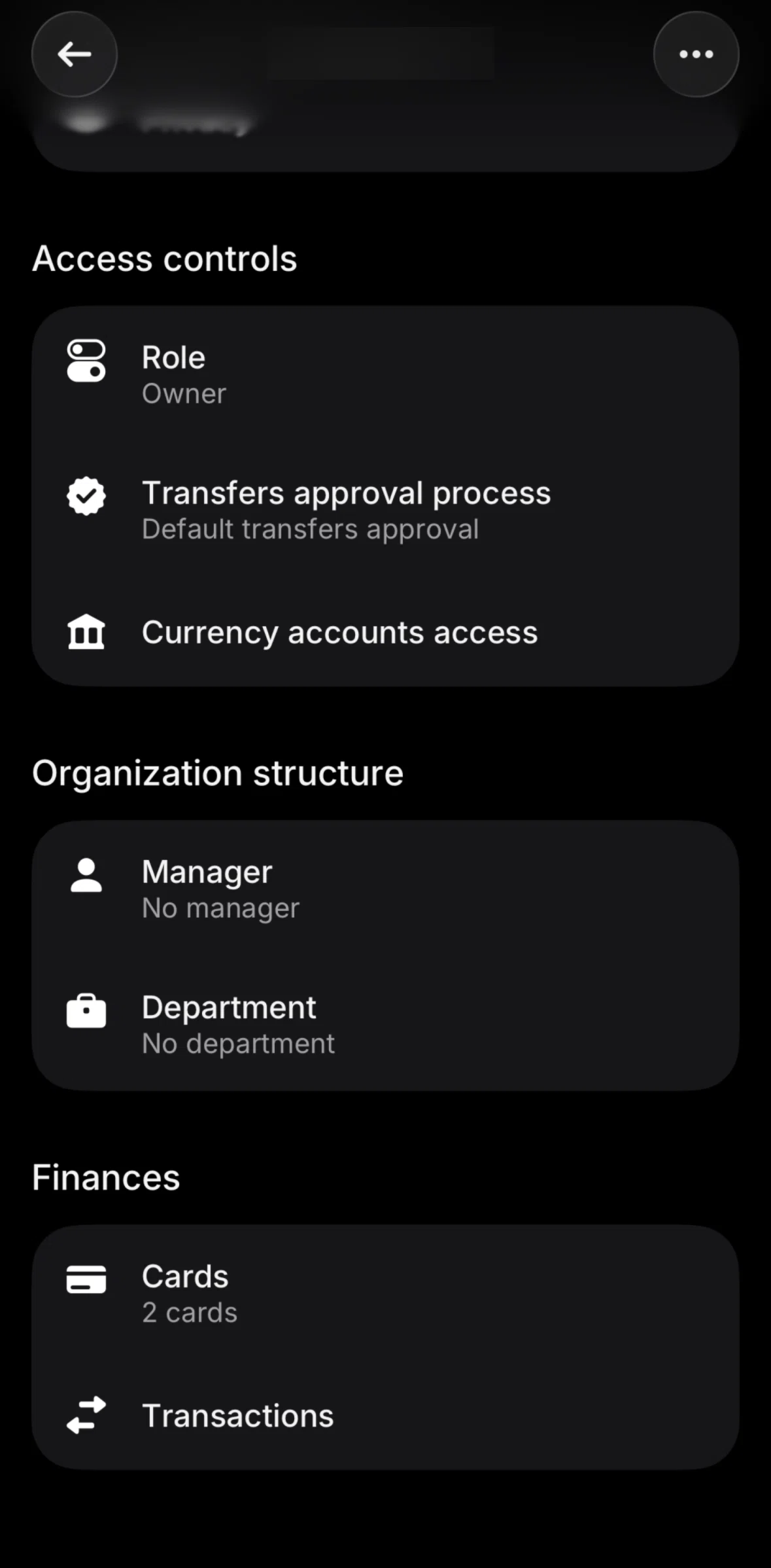 Revolut Business Screen screen in the Editing manager flow