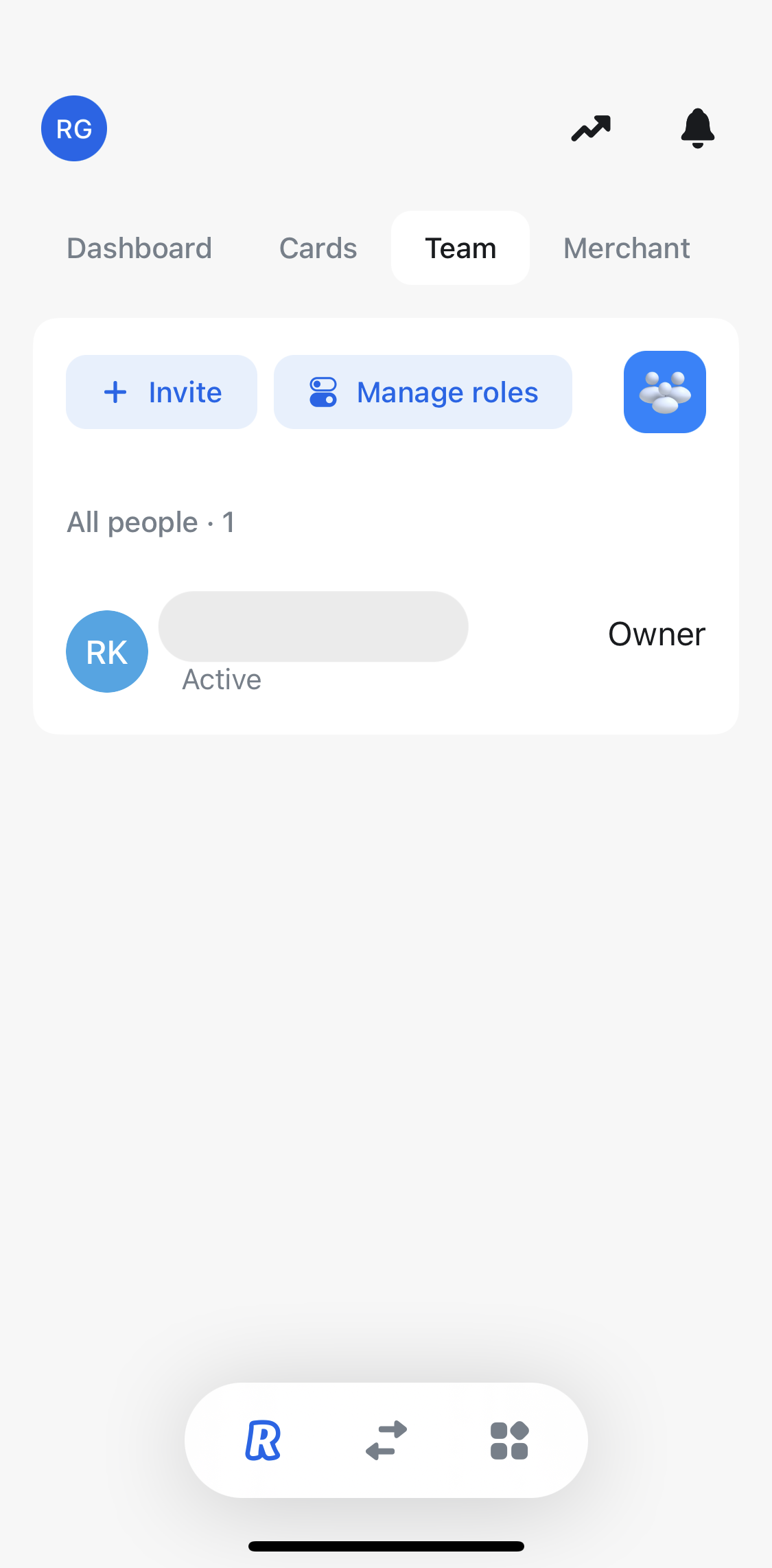 Revolut Business Teammates screen in the Inviting People flow