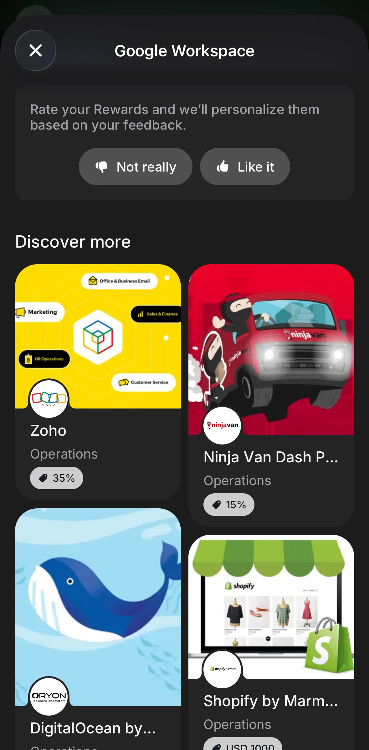 Revolut Business Screen screen in the Liking a reward flow
