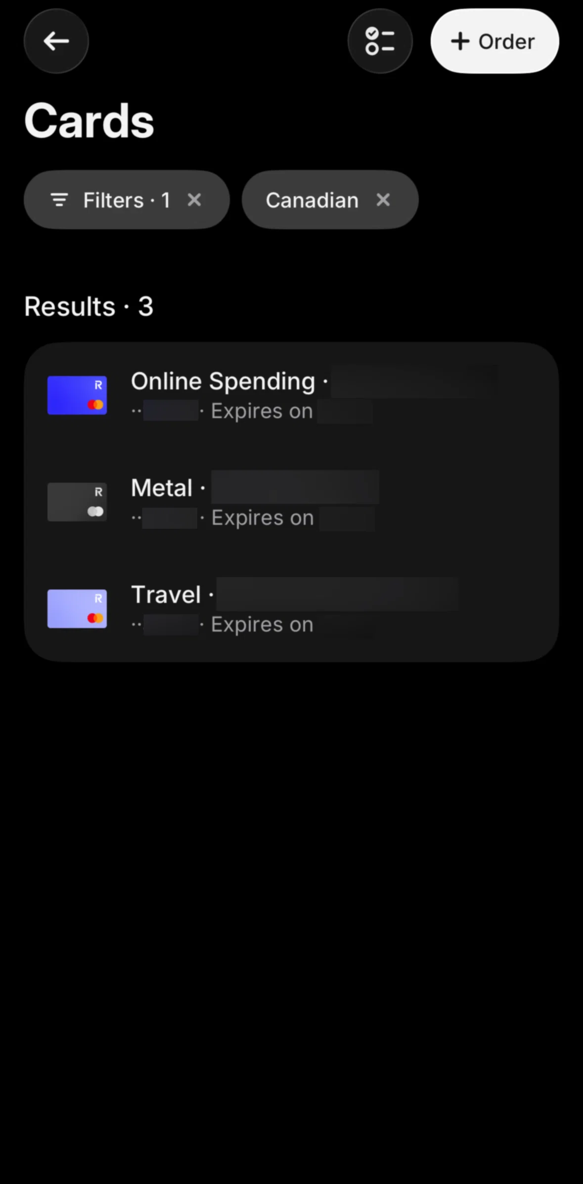 Revolut Business Screen screen in the Locking a card (account settings) flow