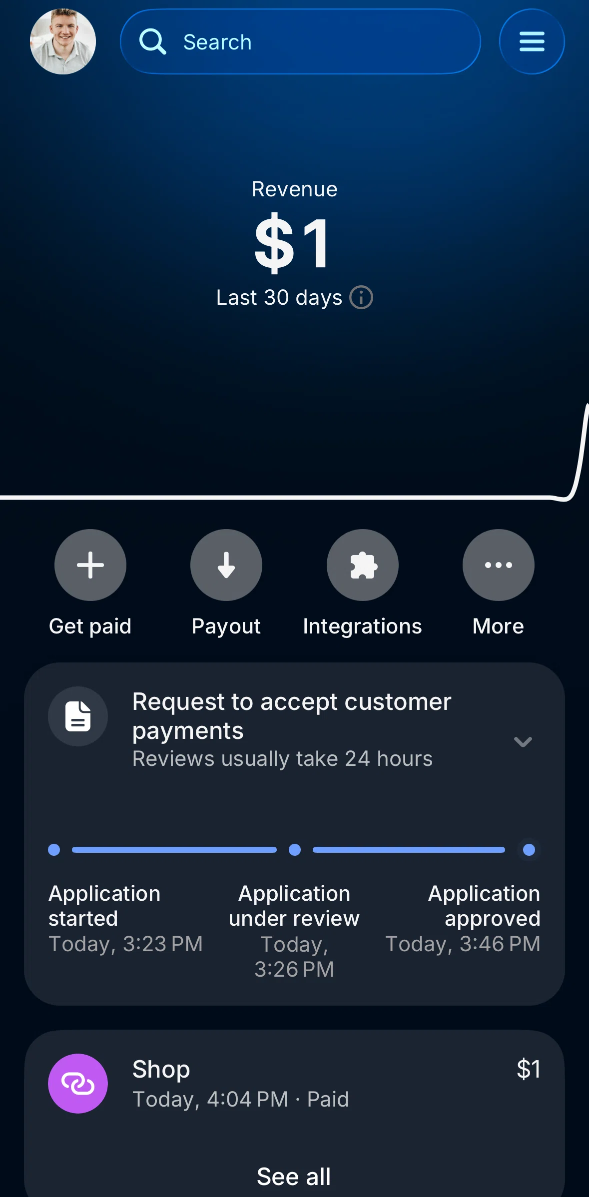 Revolut Business Screen screen in the Merchant revenue flow
