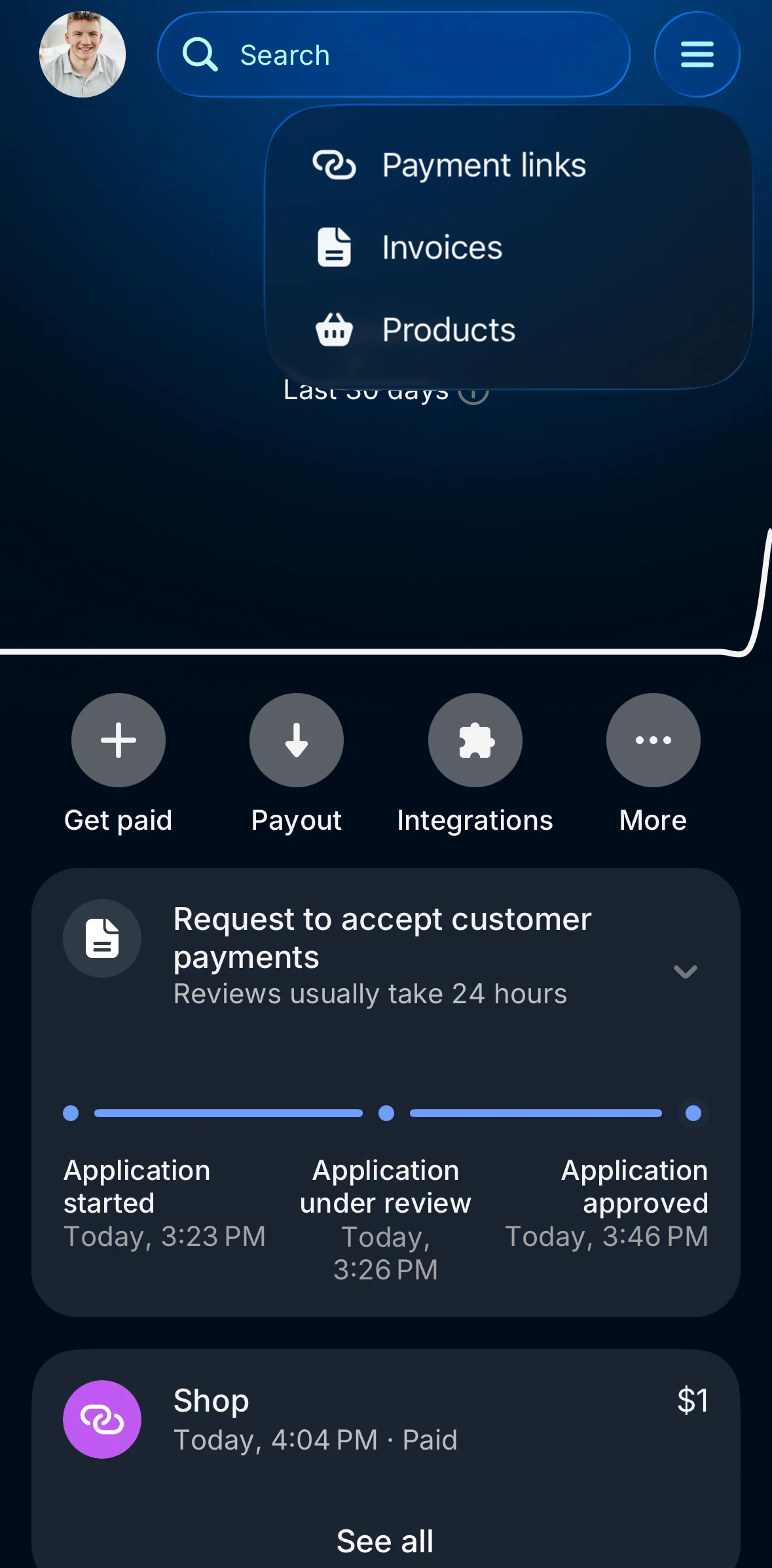 Revolut Business Screen screen in the Products flow
