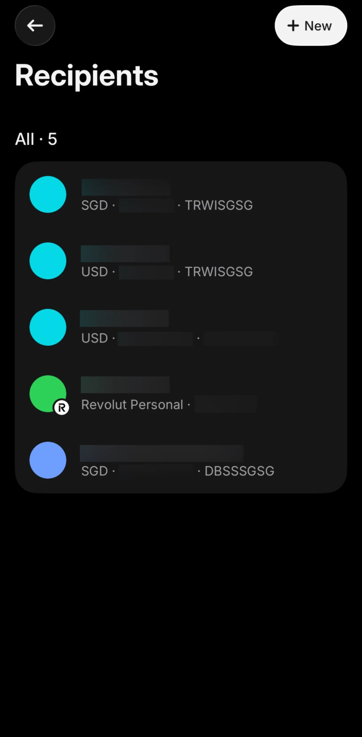 Revolut Business Screen screen in the Recipient detail flow