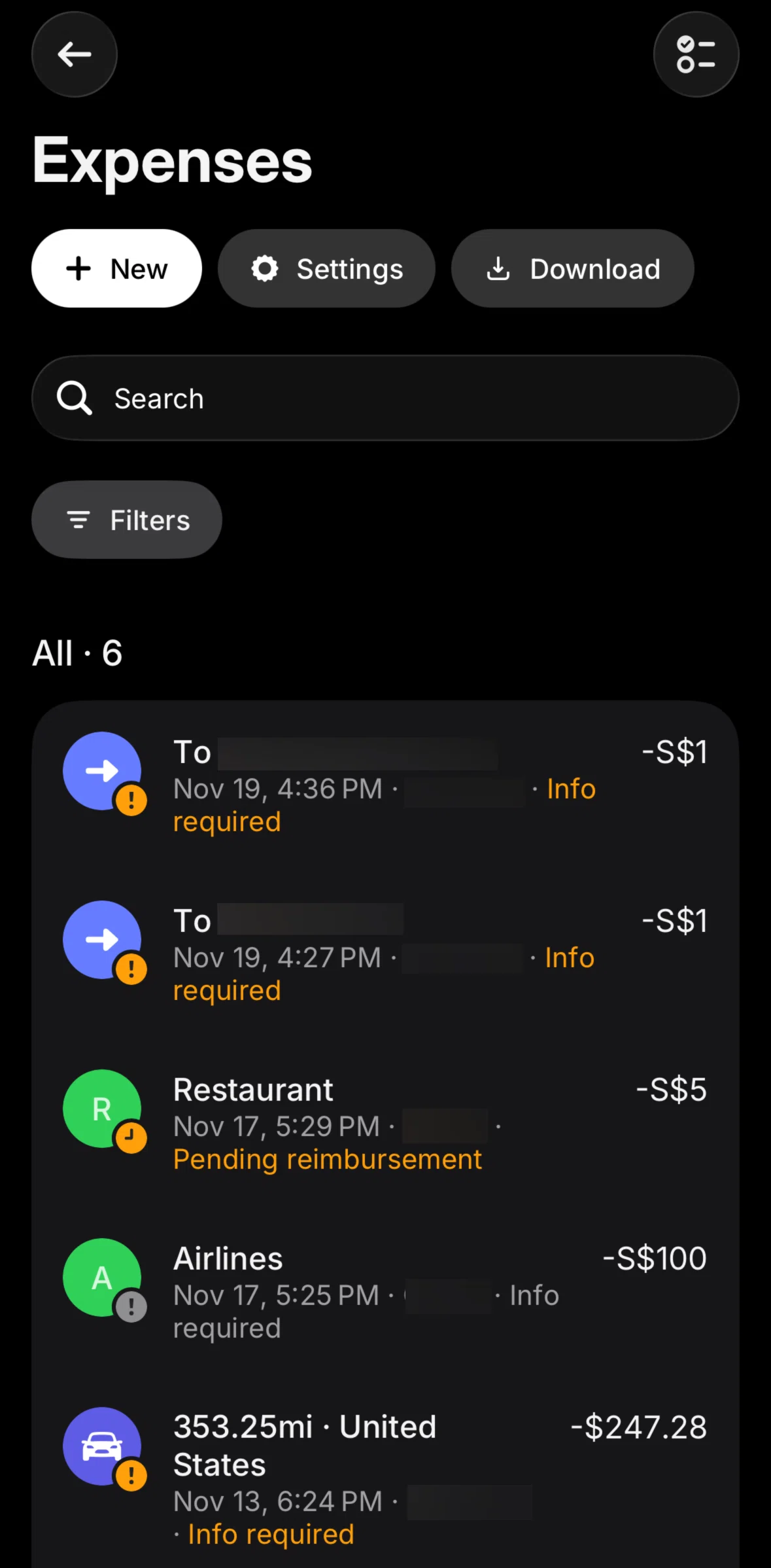 Revolut Business Screen screen in the Reimbursement detail (member view) flow