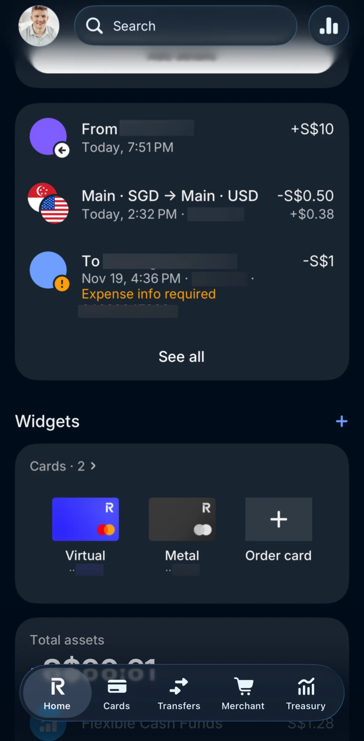 Revolut Business Screen screen in the Removing a widget flow
