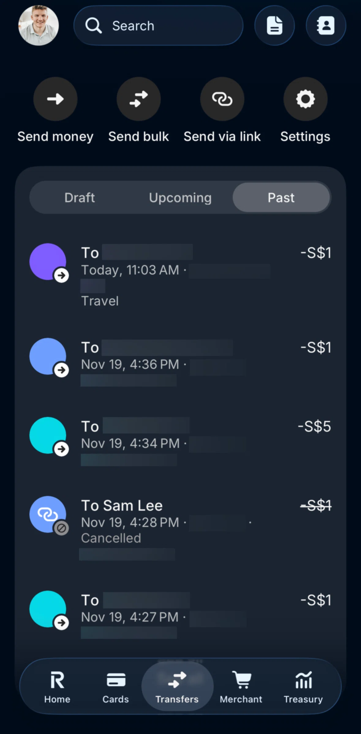 Revolut Business Screen screen in the Transaction detail (Transfers) flow