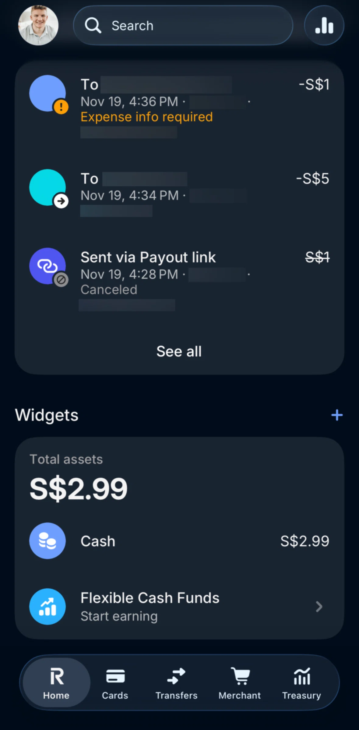 Revolut Business Screen screen in the Transactions flow