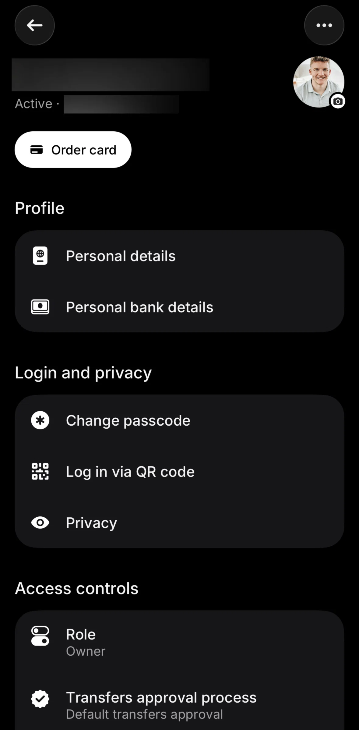 Revolut Business Screen screen in the Transfer ownership flow