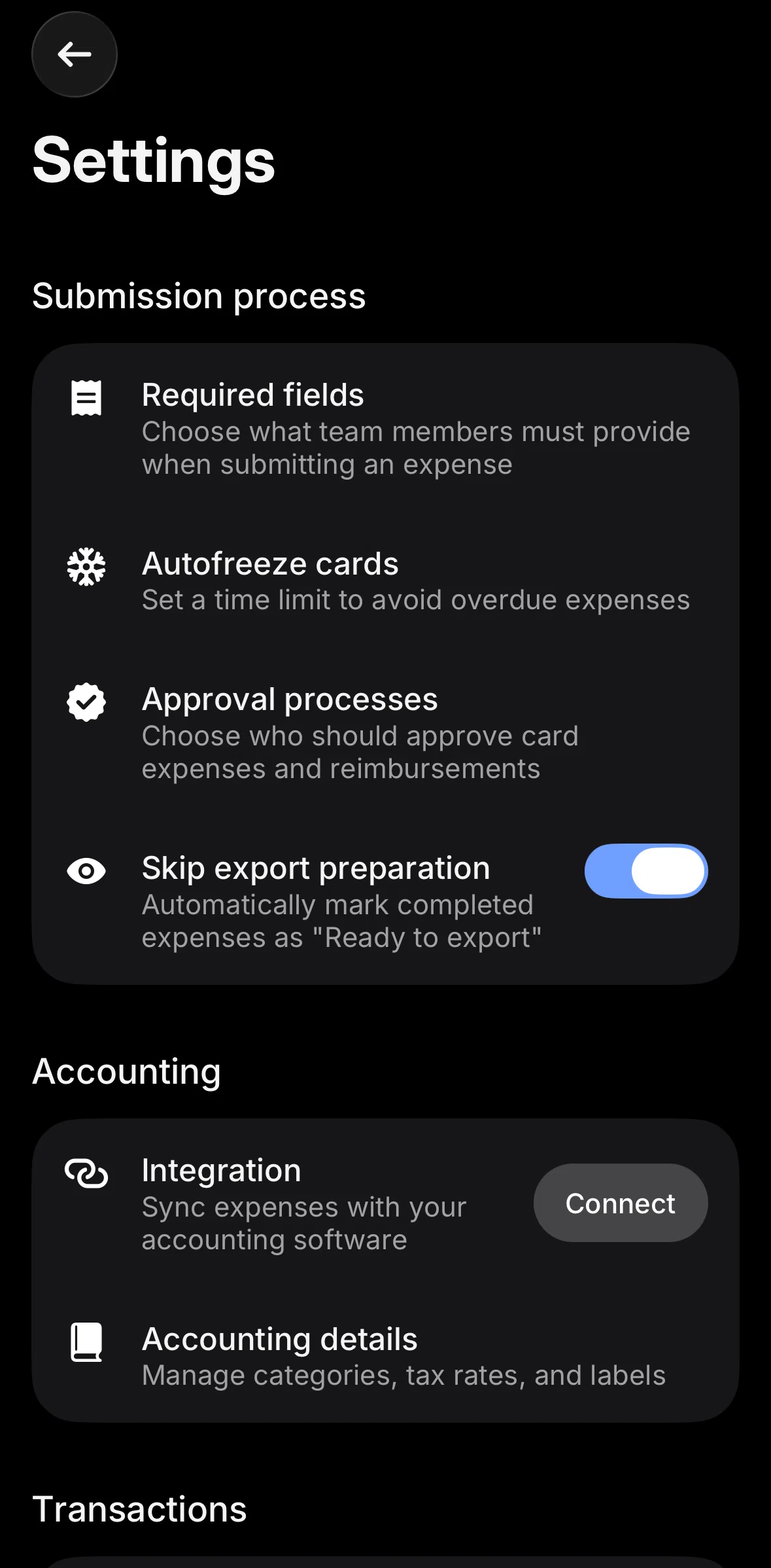 Revolut Business Screen screen in the Turning off required field settings flow