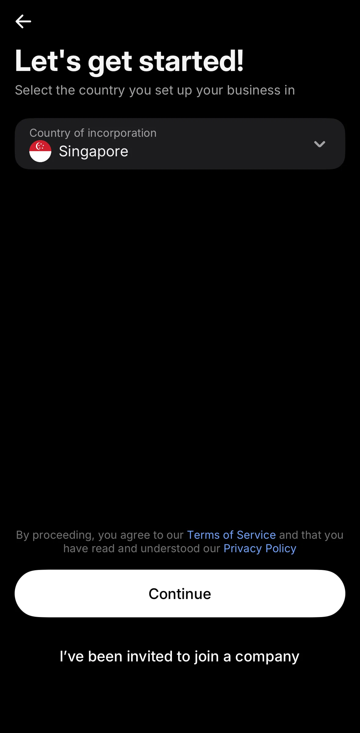 Revolut Business Screen screen in the Update country of incorporation flow