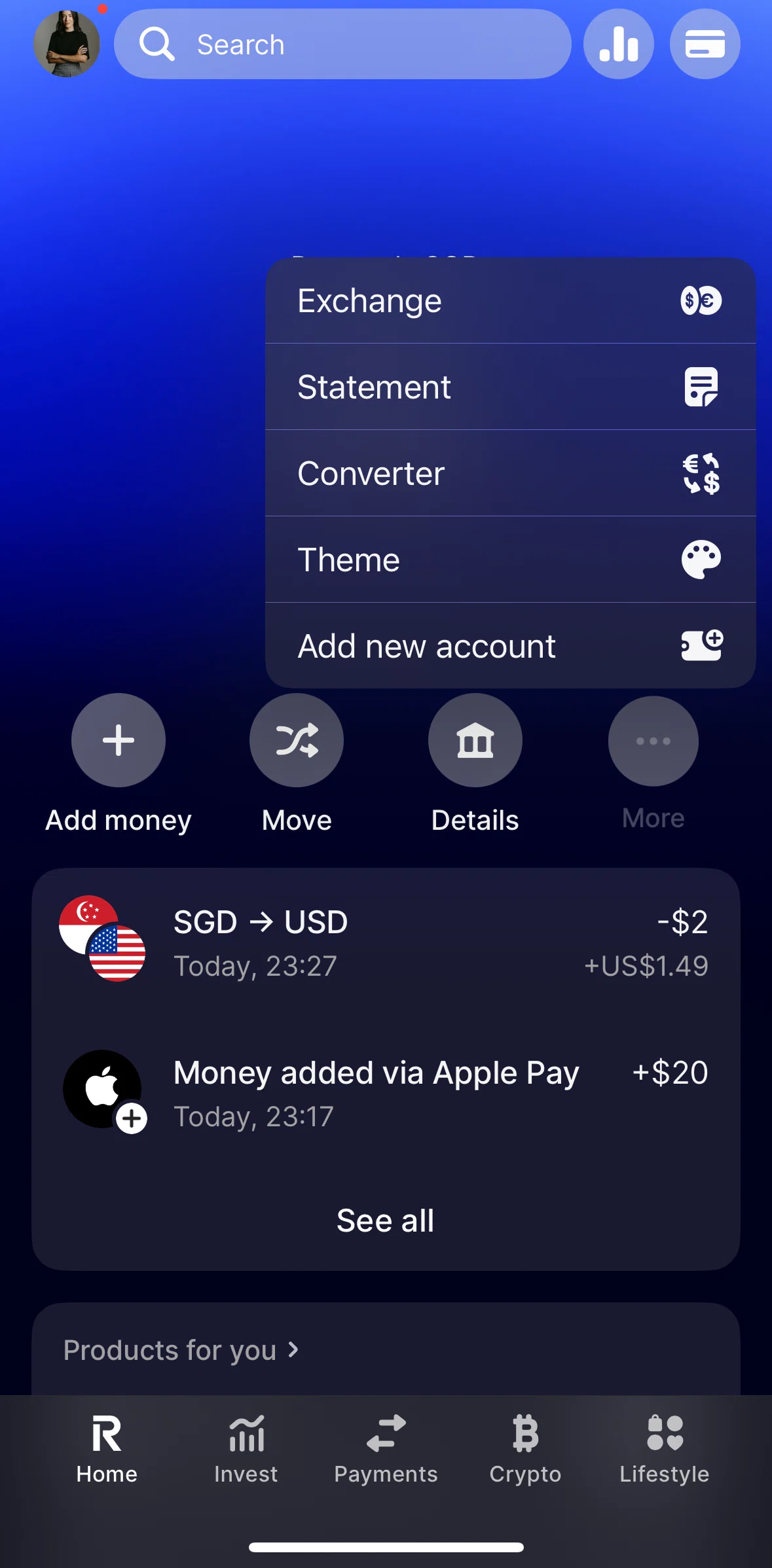 Revolut Screen screen in the Adding a converter flow