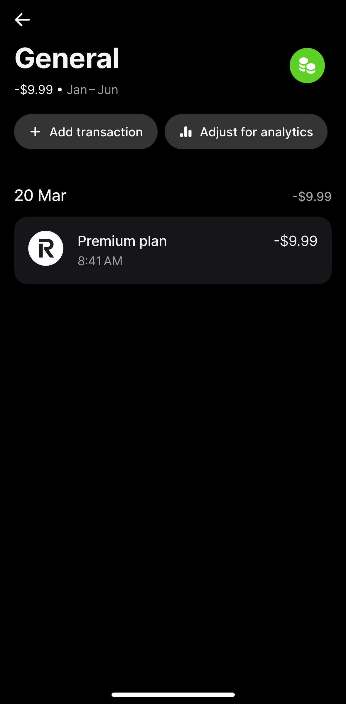 Revolut Screen screen in the Adding a transaction flow