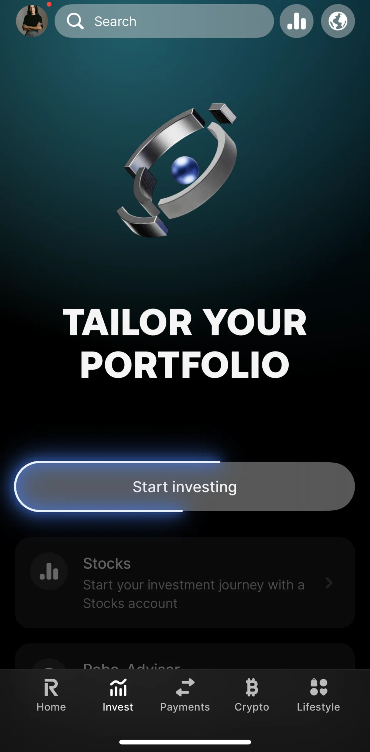 Revolut Screen screen in the Applying to invest flow