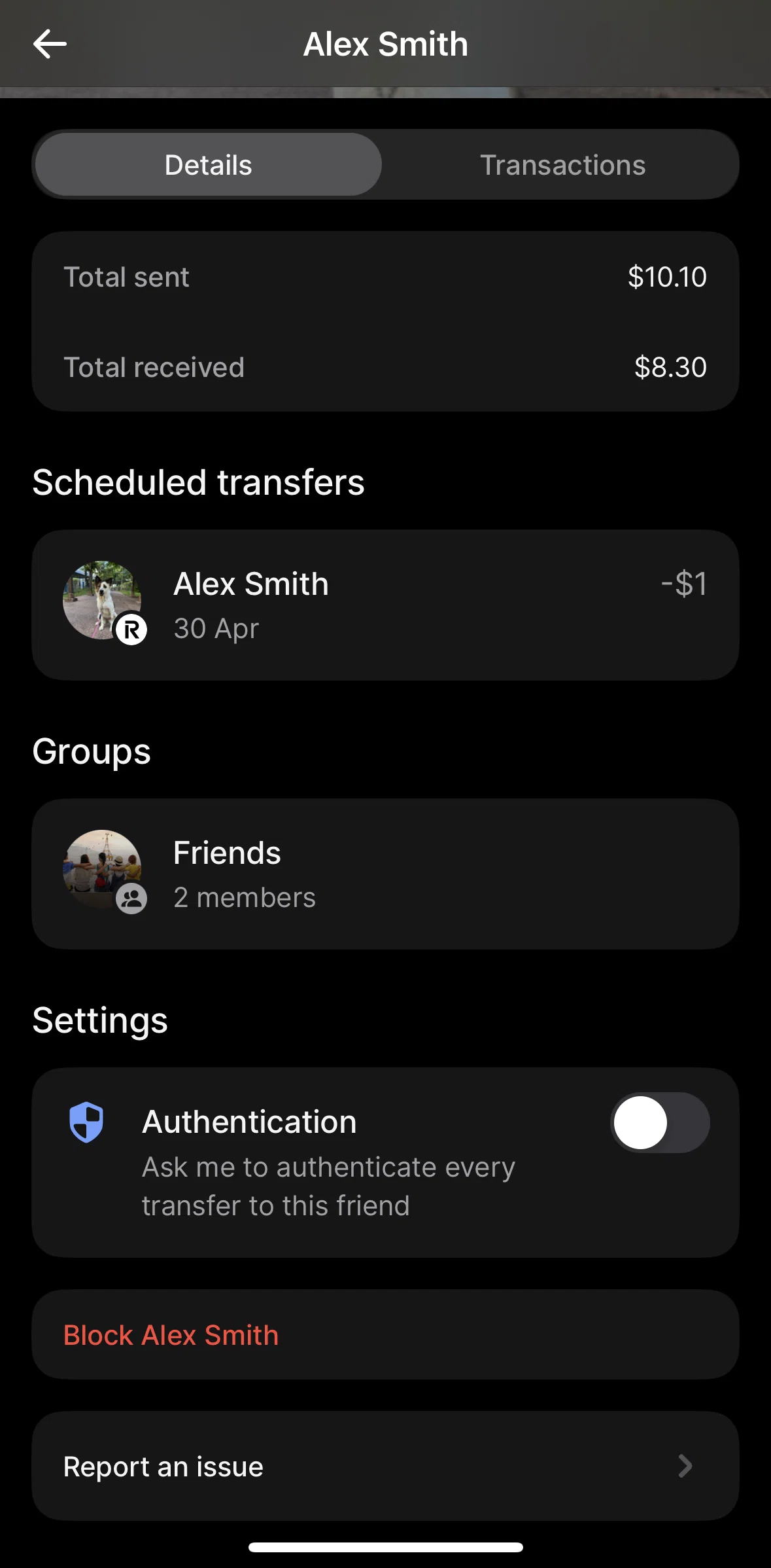 Revolut Screen screen in the Blocking a user flow