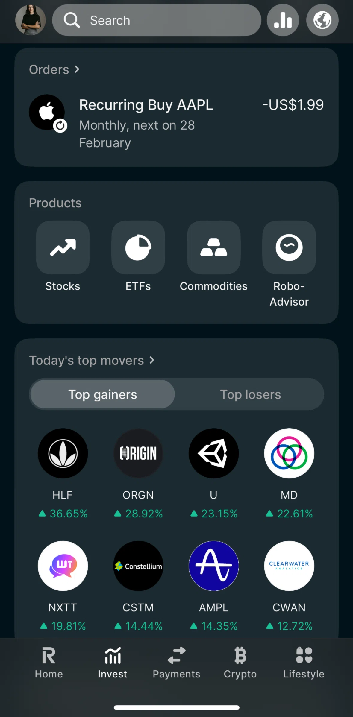Revolut Screen screen in the Canceling a recurring order flow