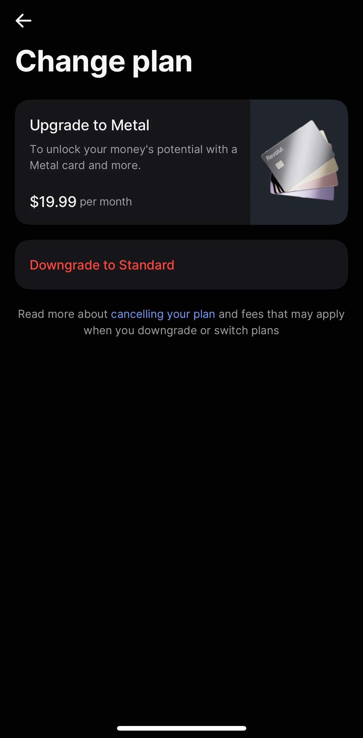 Revolut Screen screen in the Canceling plan flow