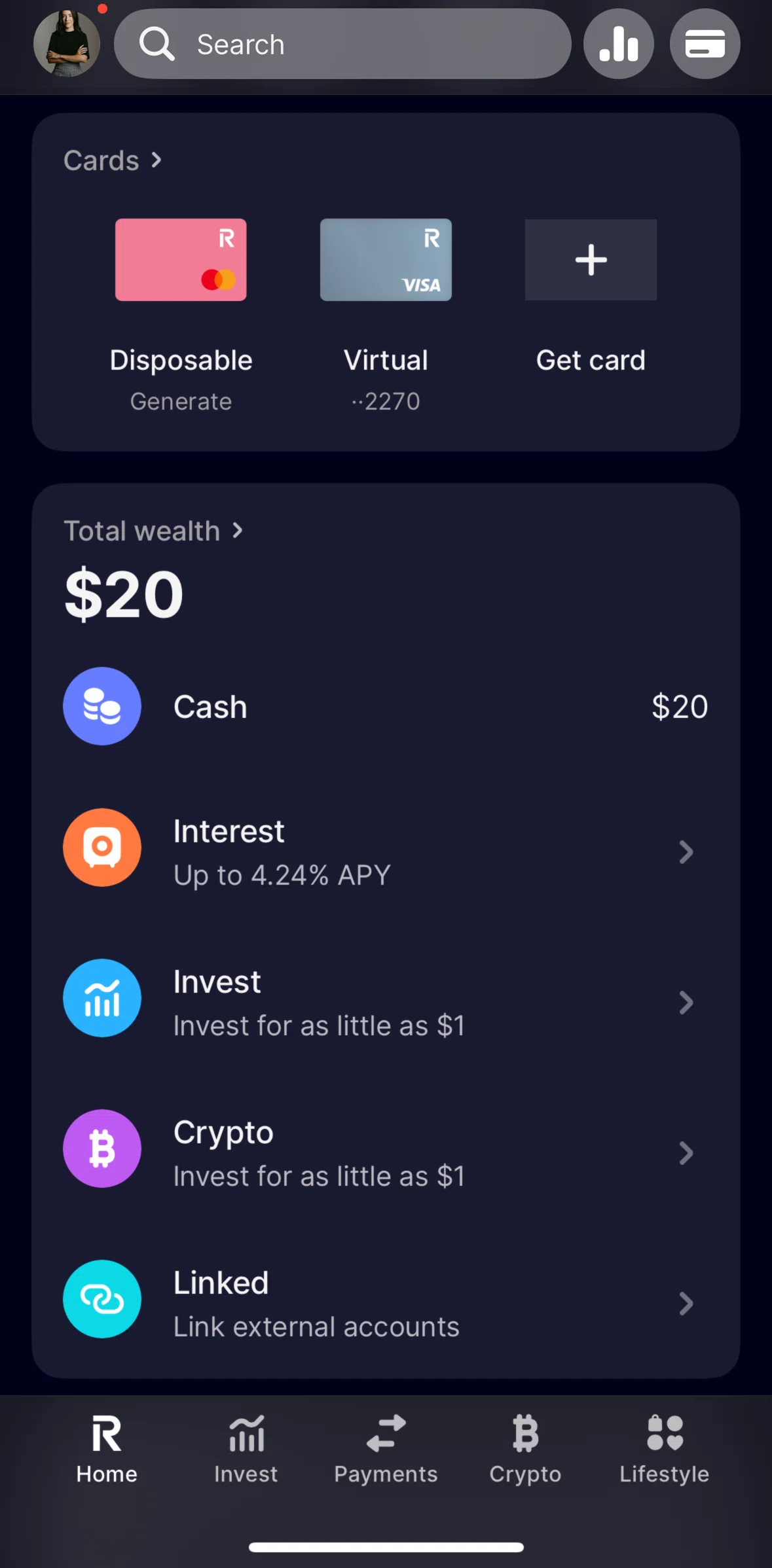 Revolut Screen screen in the Card detail flow