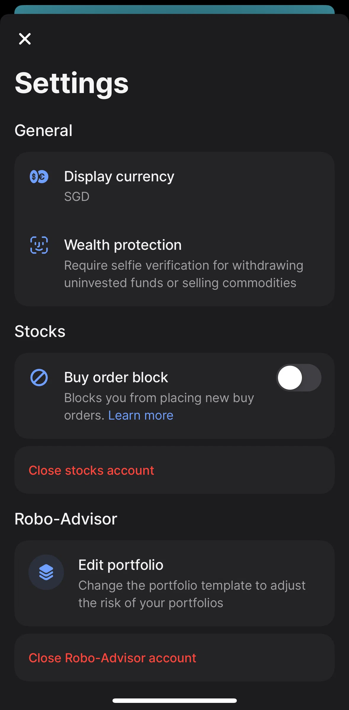 Revolut Screen screen in the Closing robo-advisor account flow
