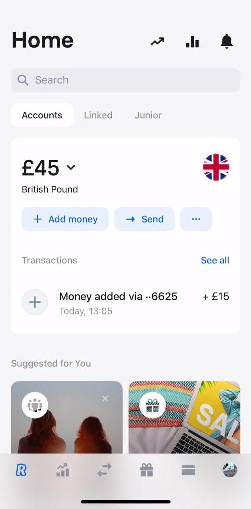 Revolut Home screen in the Creating A Budget flow
