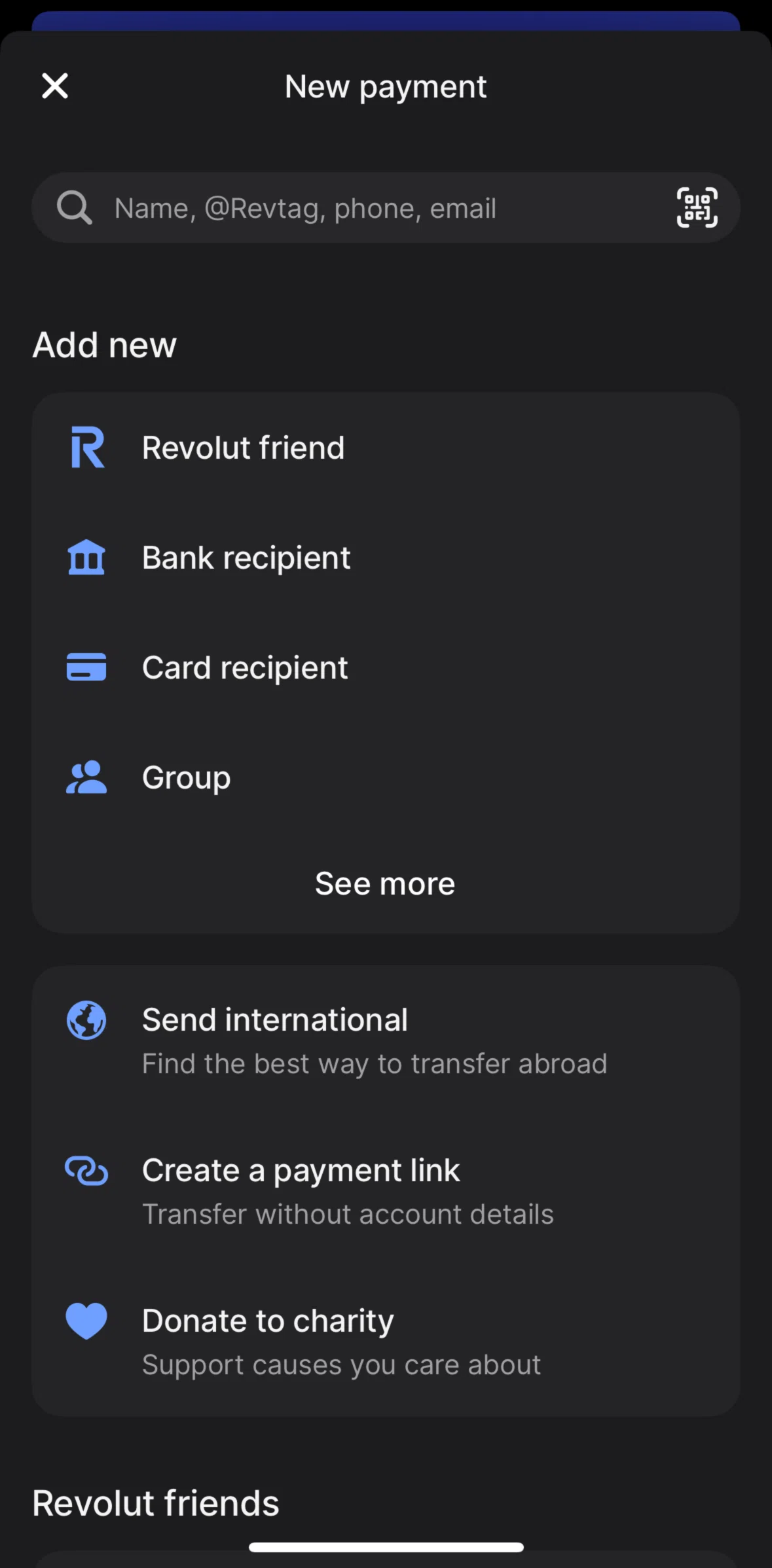 Revolut Screen screen in the Creating a group flow