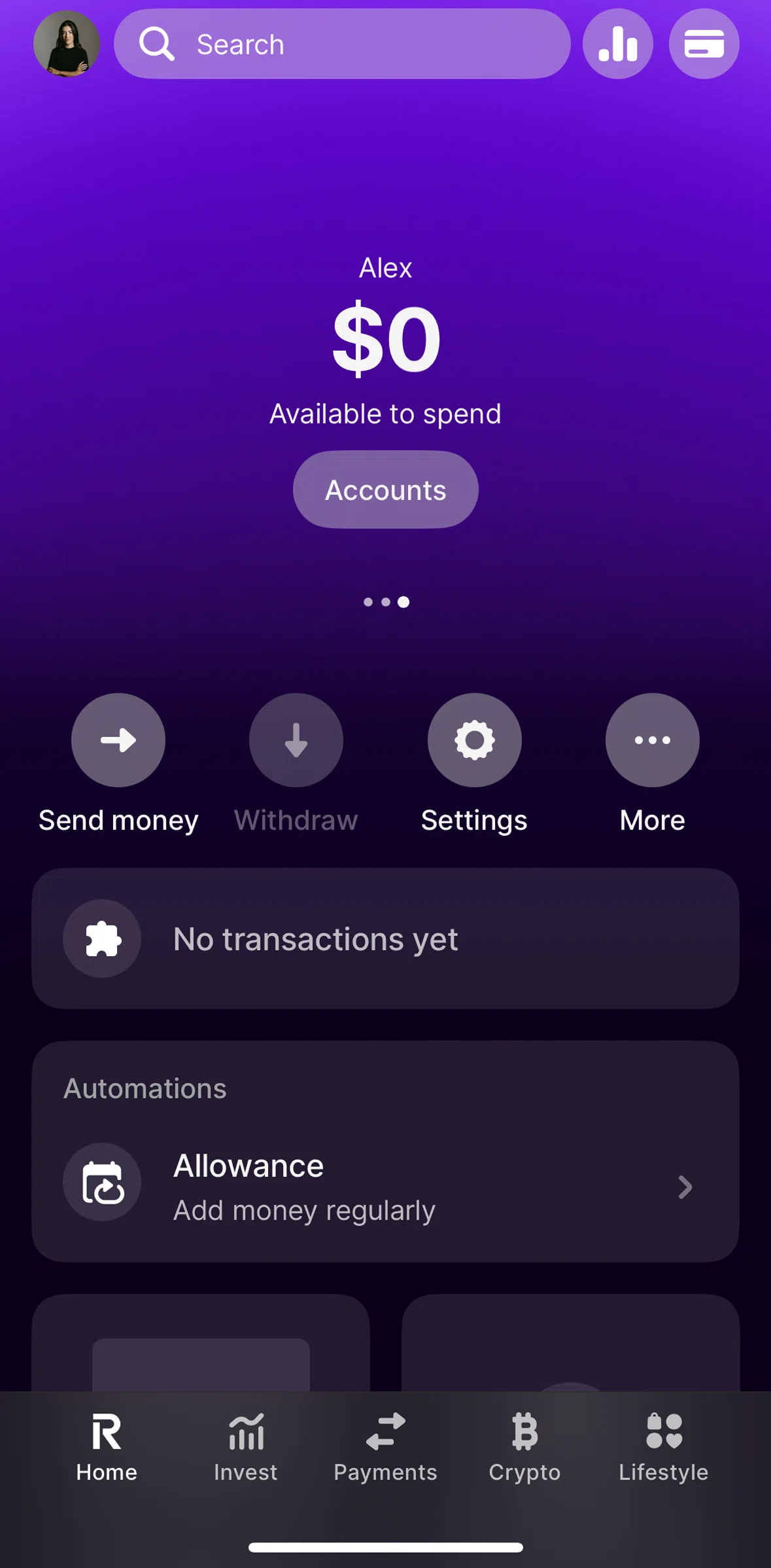 Revolut Screen screen in the Creating an allowance automation flow