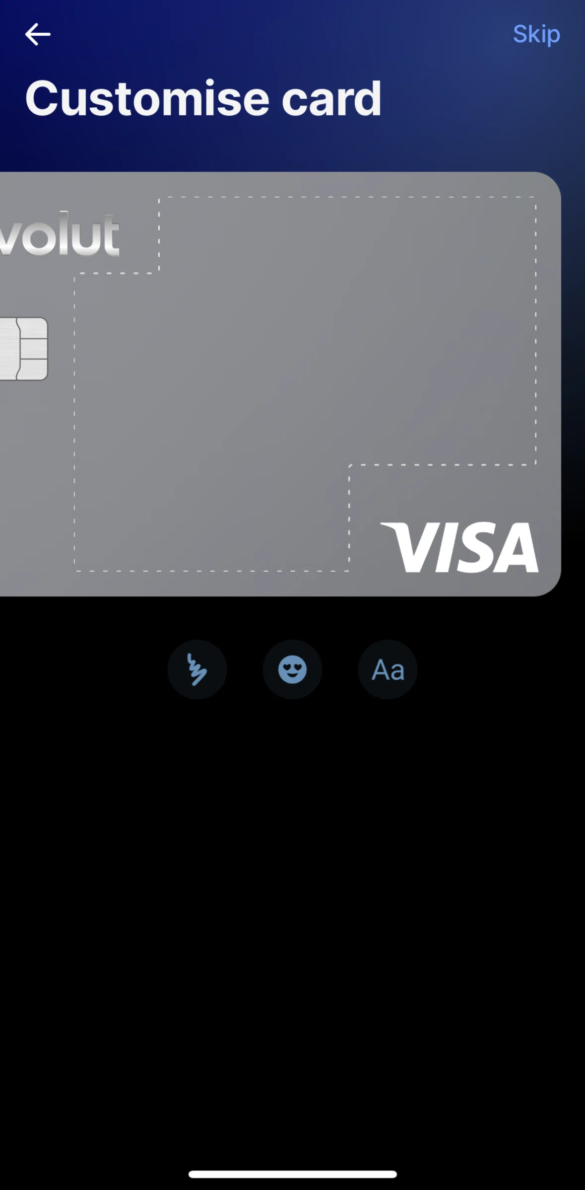 Revolut Screen screen in the Customizing a card flow