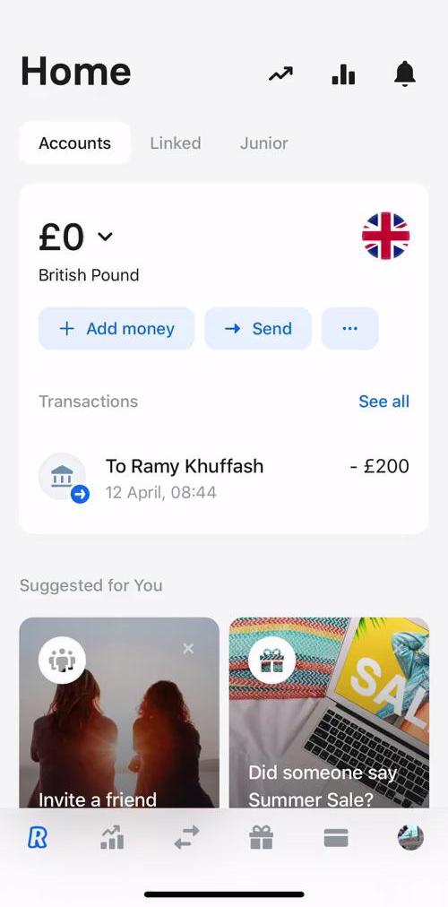 Revolut Home screen in the Depositing Funds flow