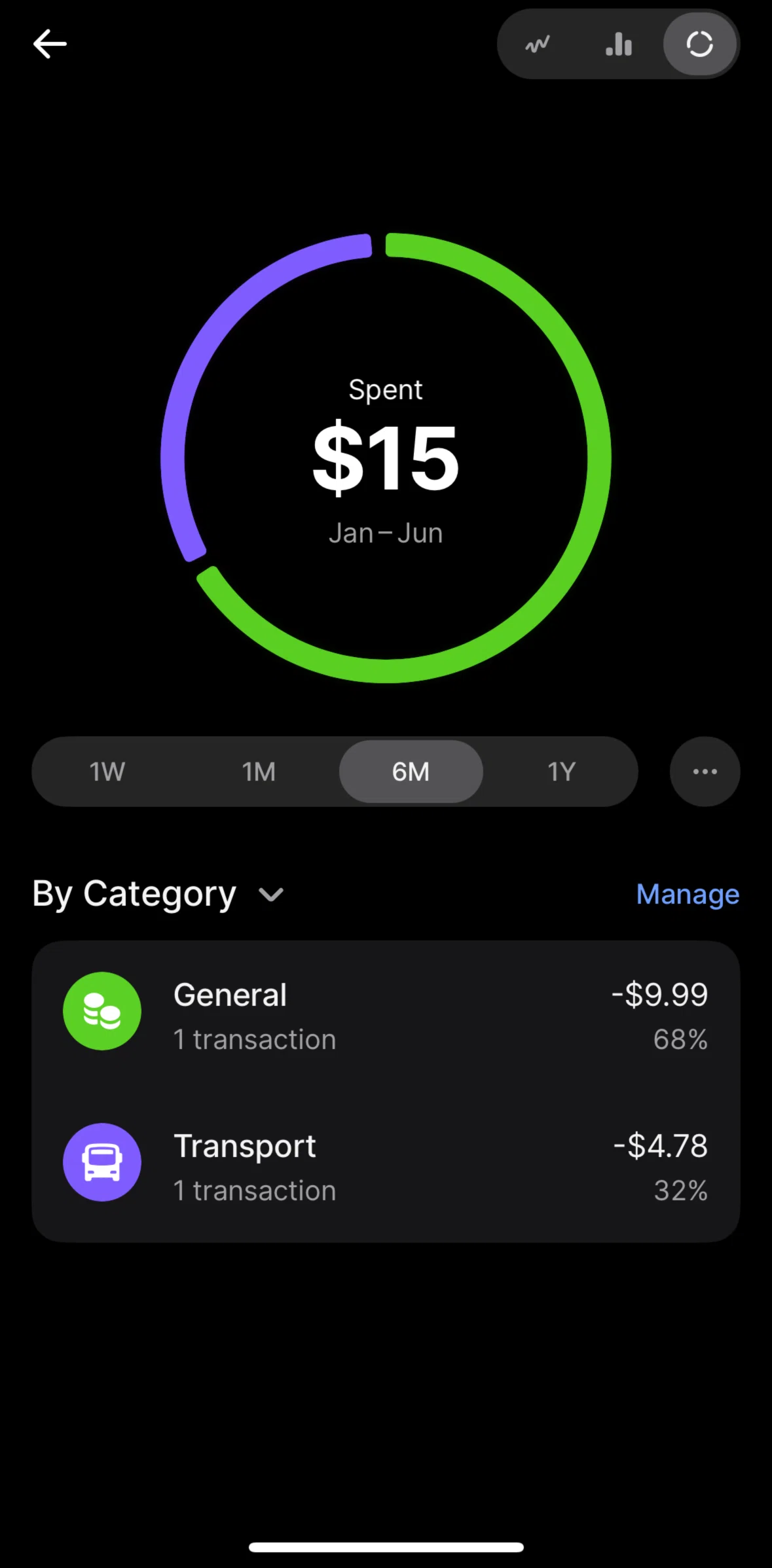 Revolut Screen screen in the Filtering by custom period flow