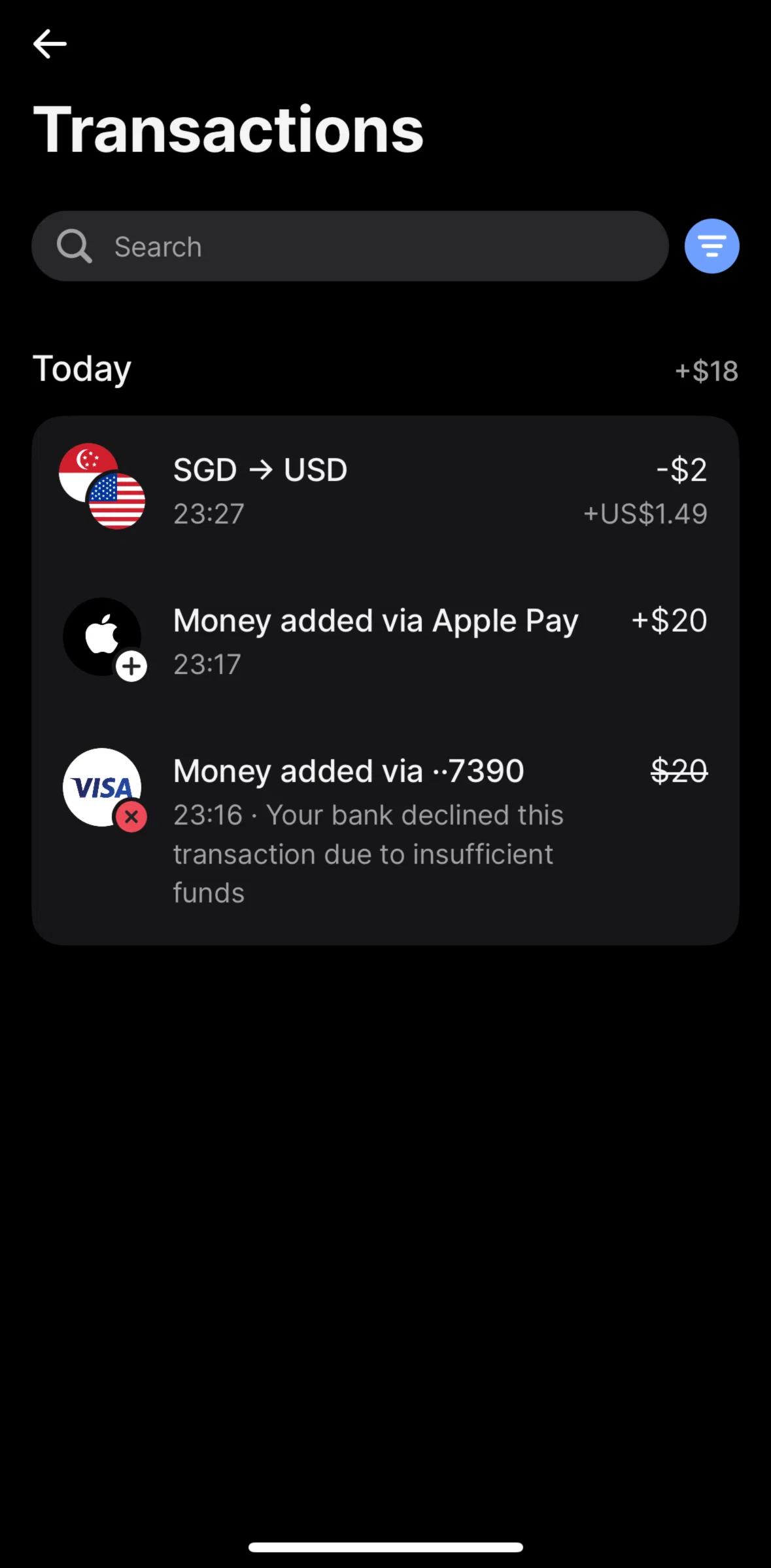 Revolut Screen screen in the Filtering transactions flow