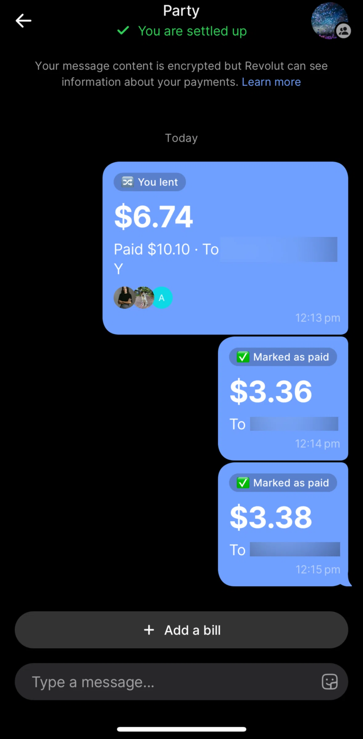 Revolut Screen screen in the Group detail flow