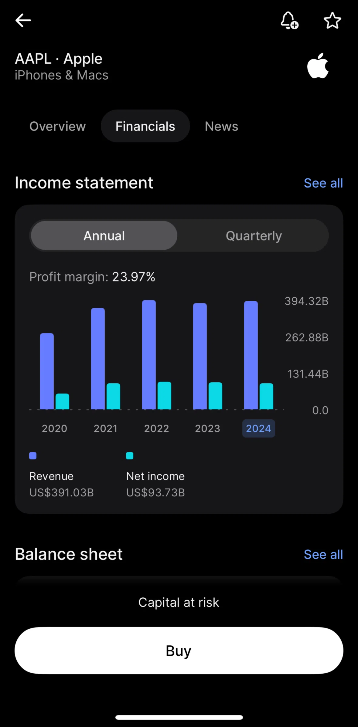 Revolut Screen screen in the Income statement detail flow