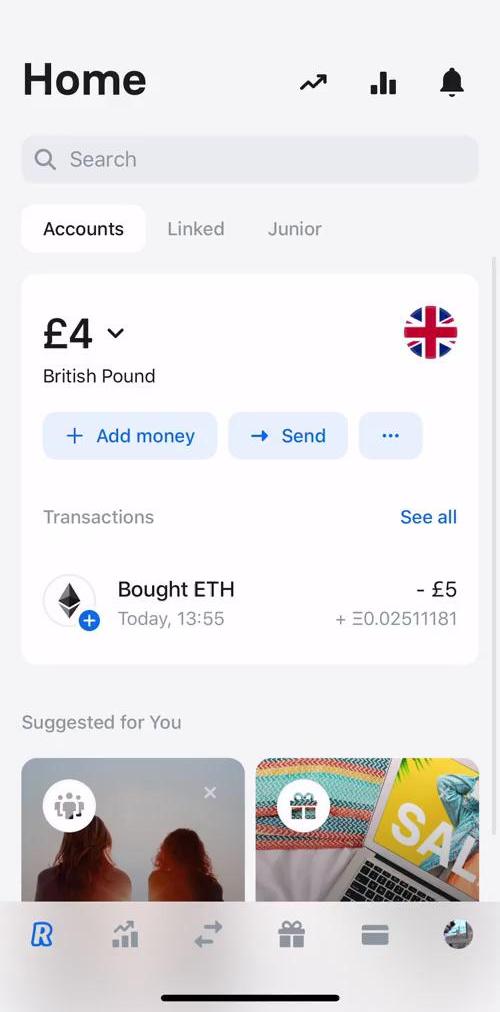 Revolut Home screen in the Investing flow