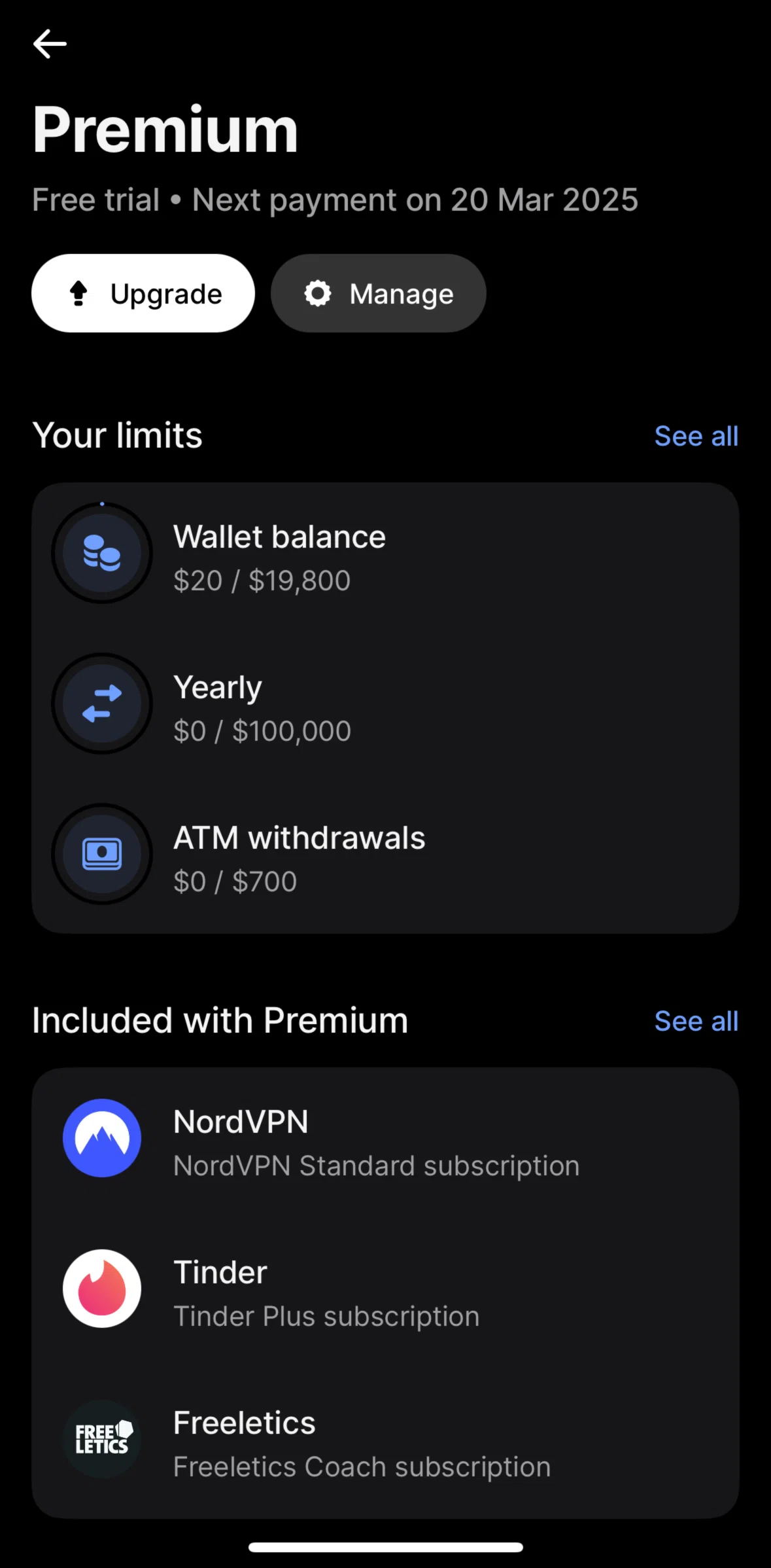 Revolut Screen screen in the Limits flow