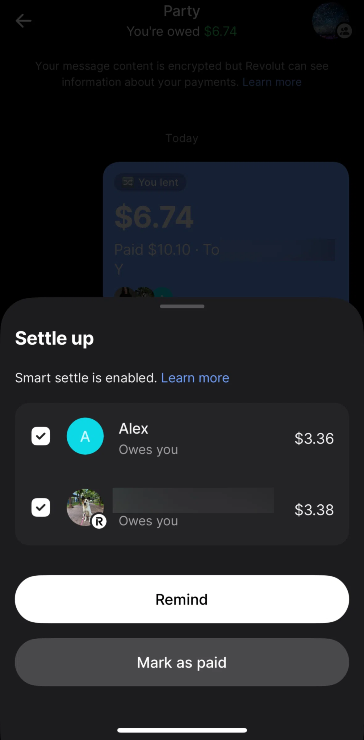 Revolut Screen screen in the Marking as paid flow