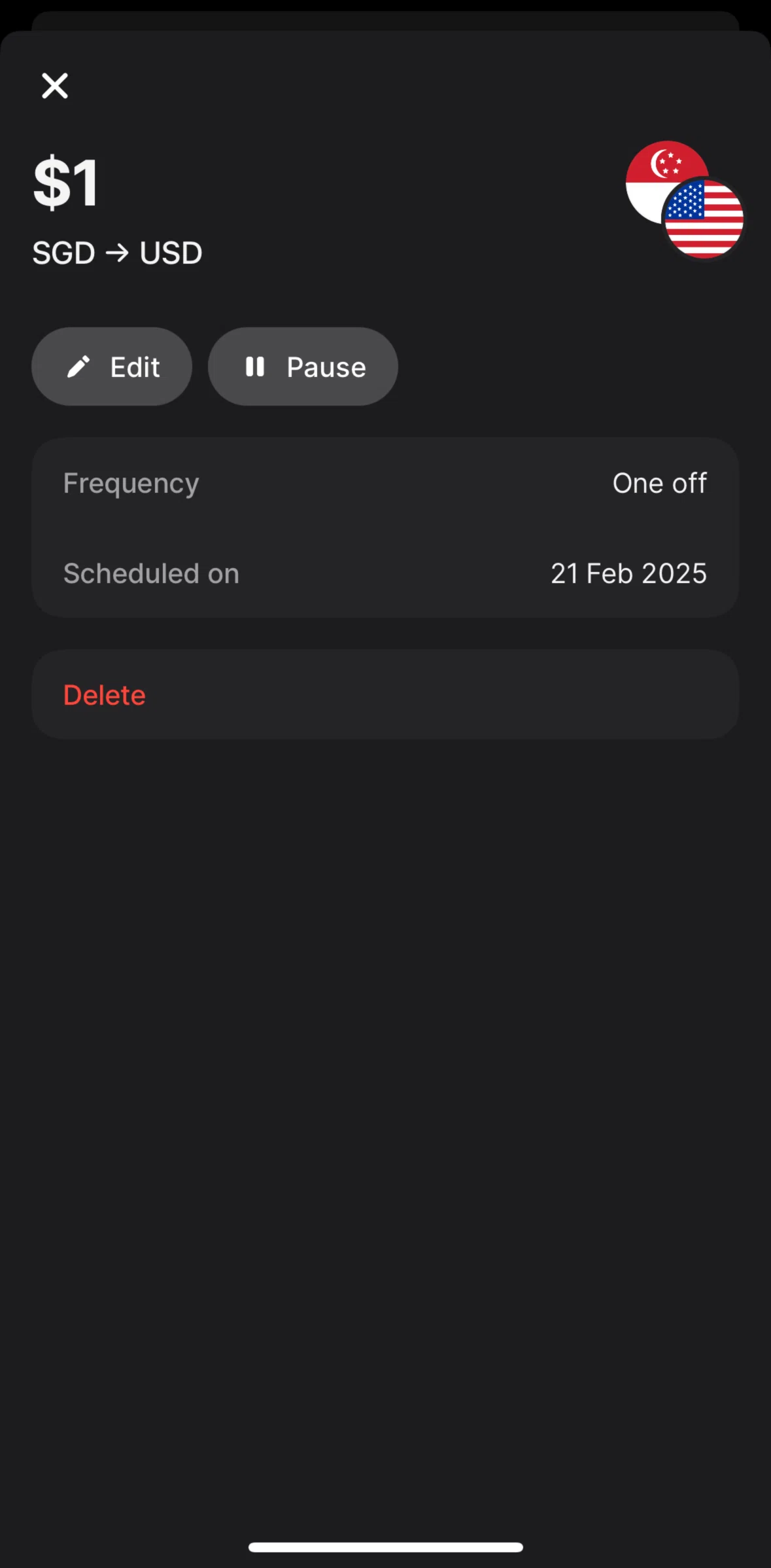 Revolut Screen screen in the Pausing a transfer flow
