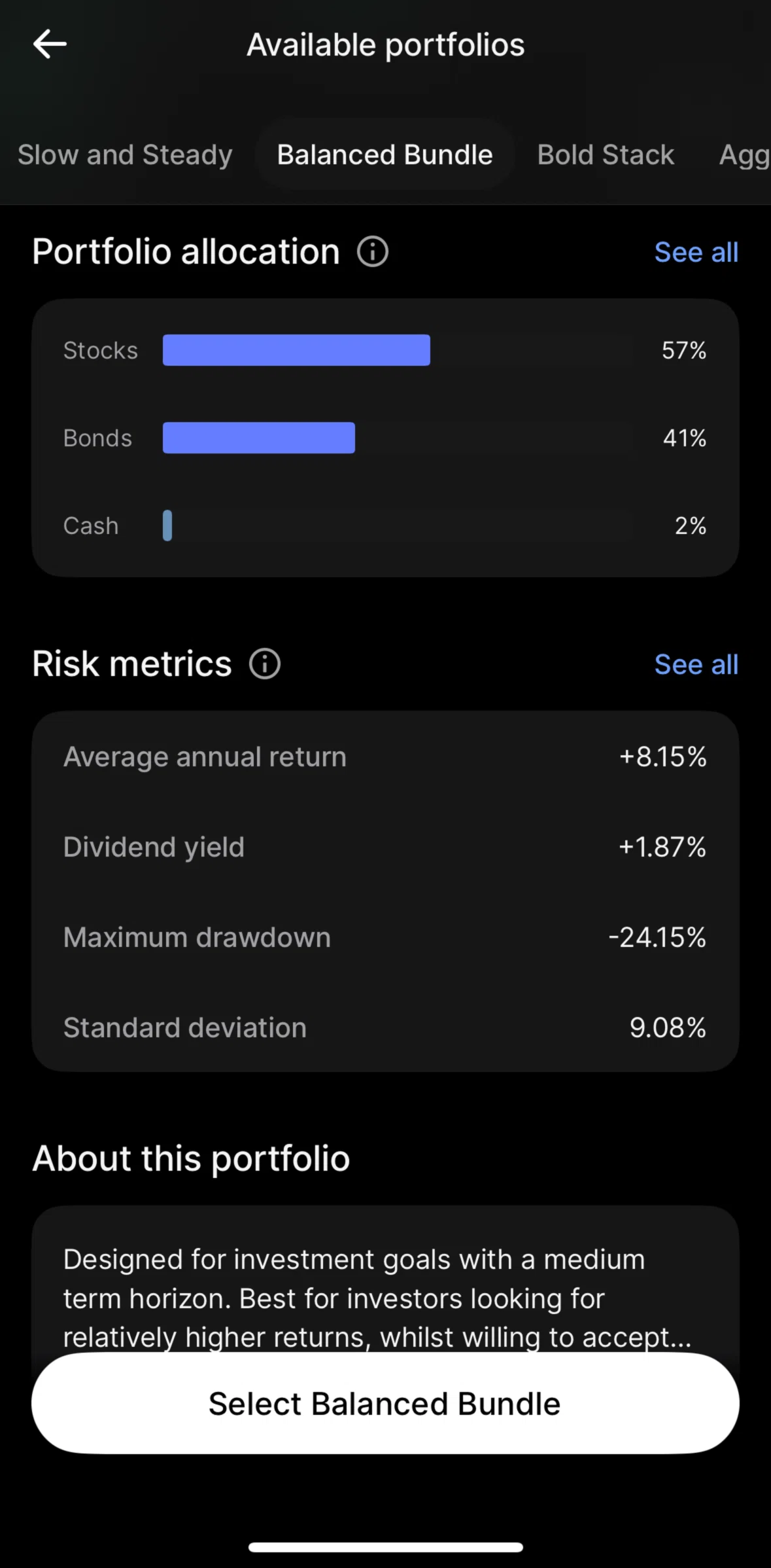 Revolut Screen screen in the Portfolio allocation flow