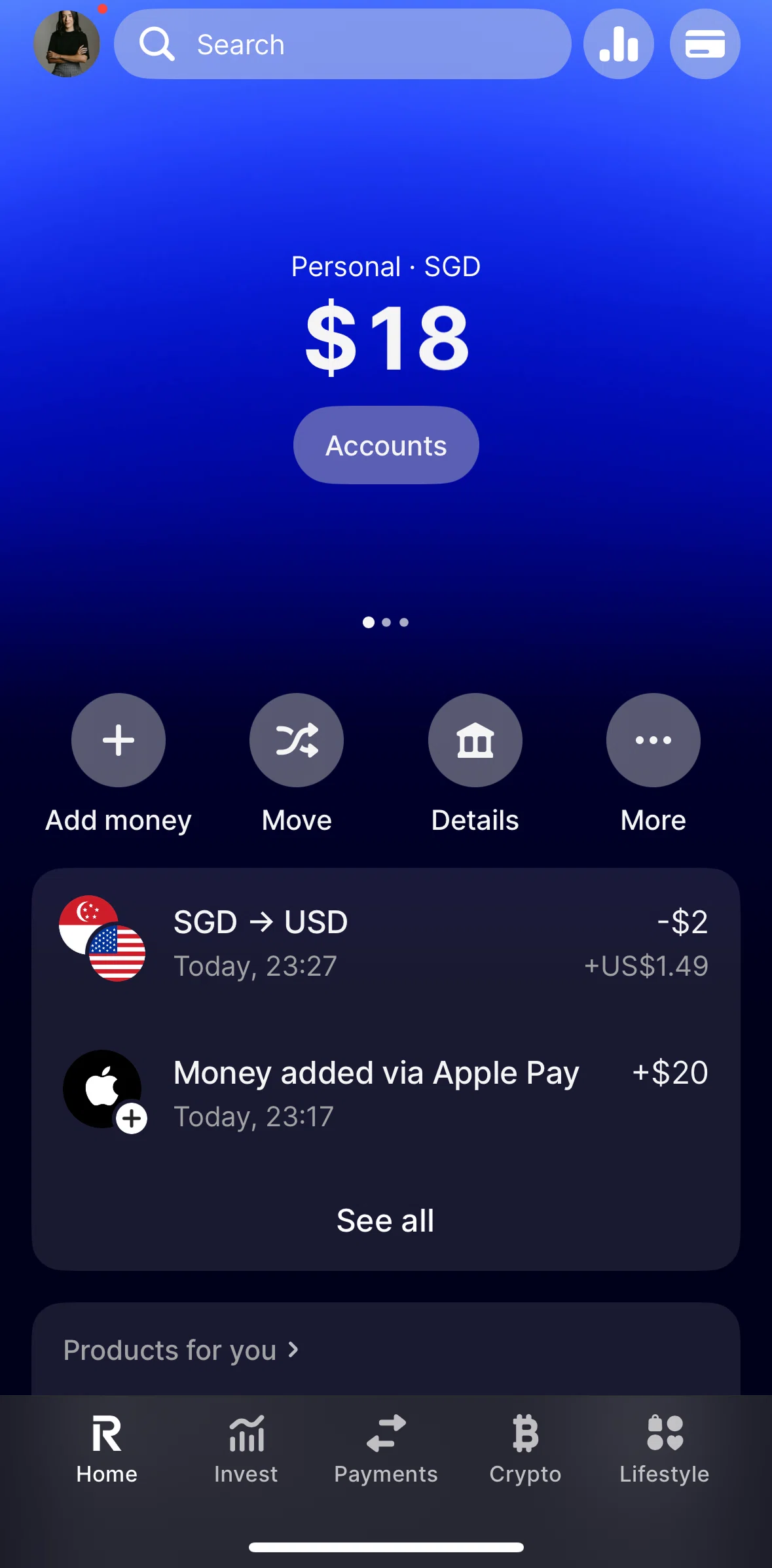 Revolut Screen screen in the Profile flow