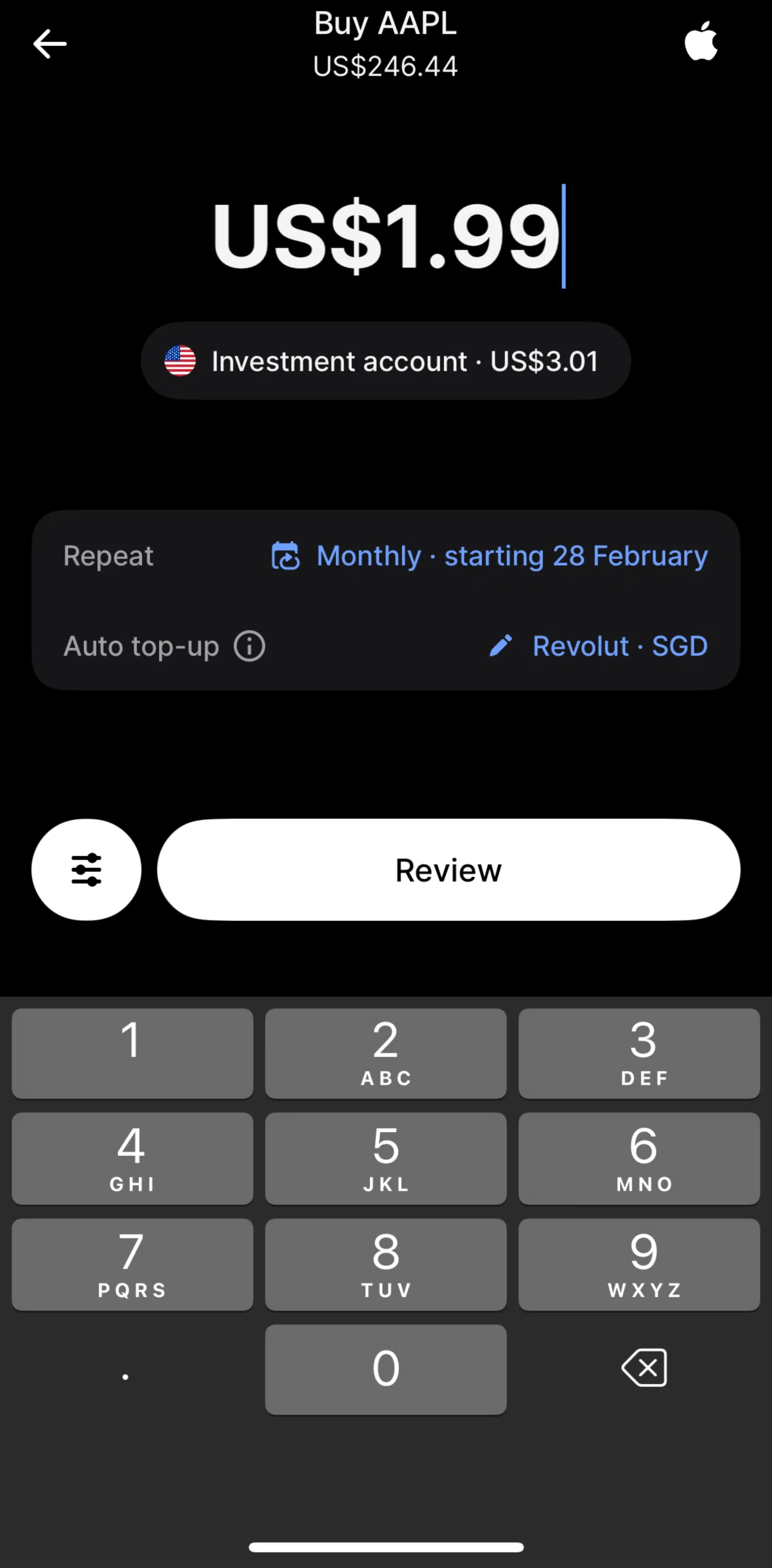 Revolut Screen screen in the Removing auto top-up flow