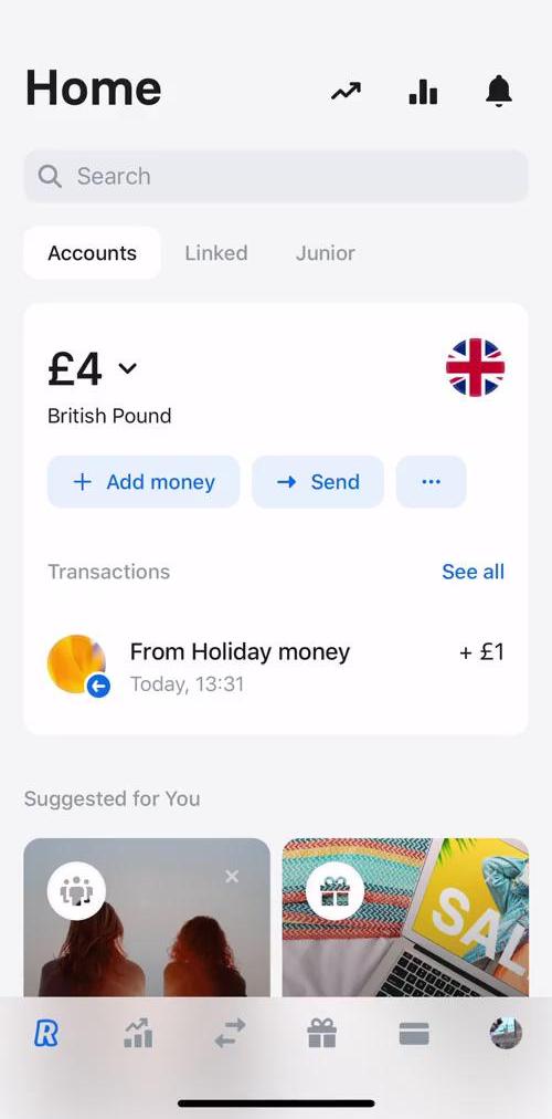 Revolut Home screen in the Requesting Payment flow