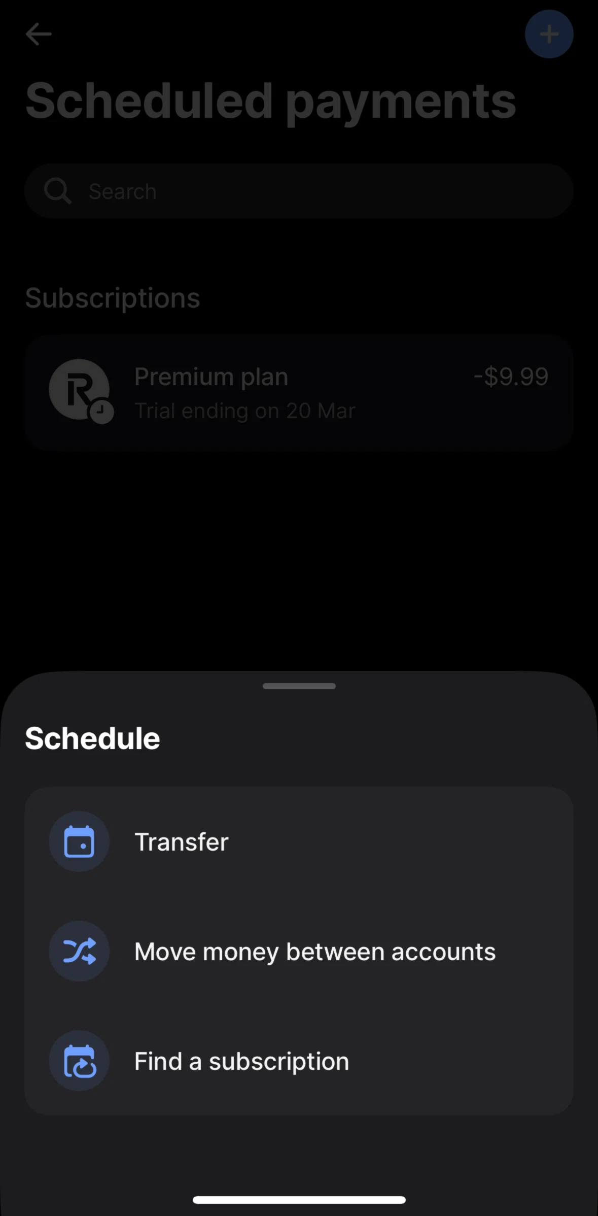 Revolut Screen screen in the Scheduling a transfer (accounts) flow